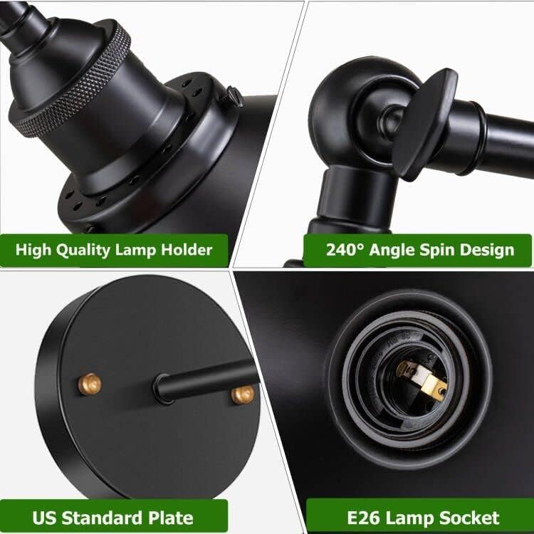 Licperron Black Wall Sconce, Industrial Vintage Wall Sconces Lighting for Bedroom Kitchen Bathroom, 240 Degree Adjustable Rustic Antique Gooseneck Wall Lamp, 4 Pack