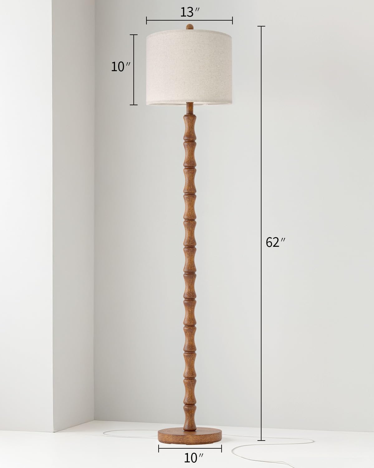 BOBOMOMO 62" Rustic Floor Lamp for Living Room, Retro Farmhouse Floor Lamp Rotary Switch, Resin Standing Lamp for Living Room, Corner, Dining Room, Bedroom, House