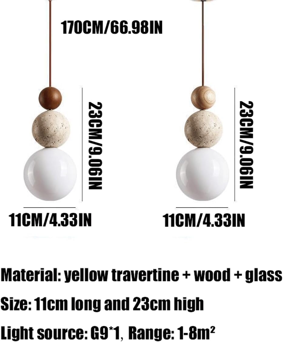 Modern Indoor Pendant Light Natural Stone Spherical Hanging Light Frosted White Glass Suspension Pendant Lamp for Bedside Restaurant Kitchen Island Aisle Bar Club Chandelier (Brown)