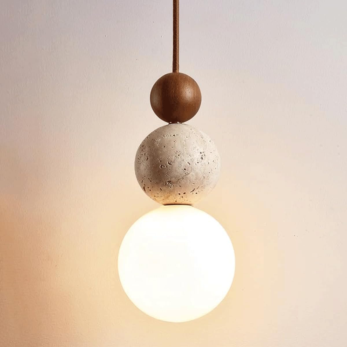 Modern Indoor Pendant Light Natural Stone Spherical Hanging Light Frosted White Glass Suspension Pendant Lamp for Bedside Restaurant Kitchen Island Aisle Bar Club Chandelier (Brown)