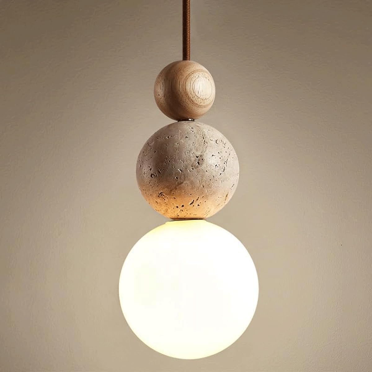 Modern Indoor Pendant Light Natural Stone Spherical Hanging Light Frosted White Glass Suspension Pendant Lamp for Bedside Restaurant Kitchen Island Aisle Bar Club Chandelier (Brown)