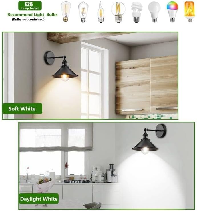 Licperron Black Wall Sconce, Industrial Vintage Wall Sconces Lighting for Bedroom Kitchen Bathroom, 240 Degree Adjustable Rustic Antique Gooseneck Wall Lamp, 4 Pack