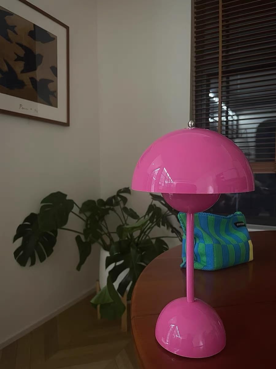 Modern Flower Bud Lamp 12" Cordless Touch Lamp Dimmable 2600mAh Rechargeable Desk Lamp Nordic Minimalist Mushroom Lamp Nightstand Bedside Lamp for Bedroom Living Room(Vermilion Red) No Reading Light