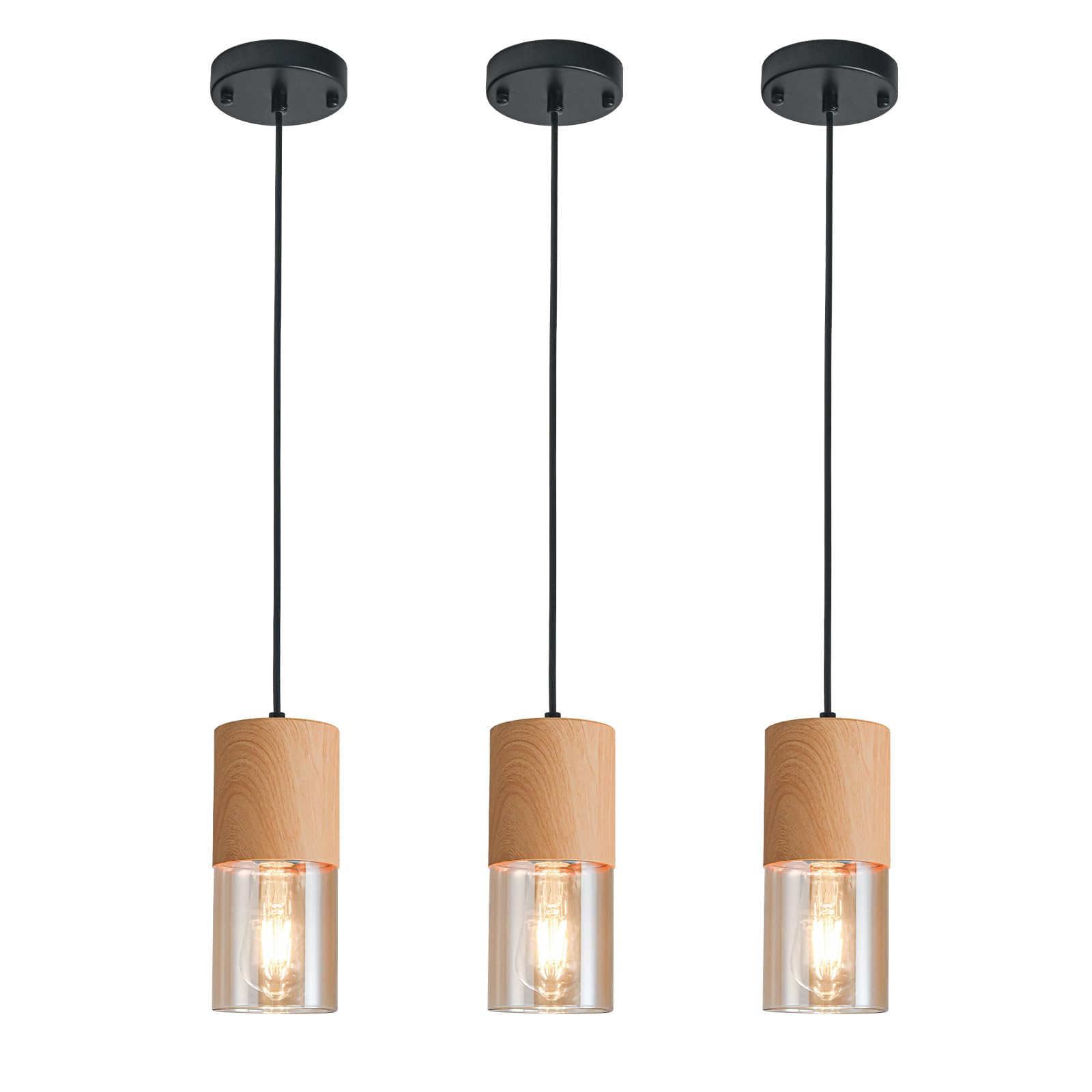 2-Pack Black Pendant Light Fixtures, Adjustable Modern Pendant Lights for Kitchen Island, Industrial Glass Pendant Lights for Dining Table Hallway Bedroom Living Room