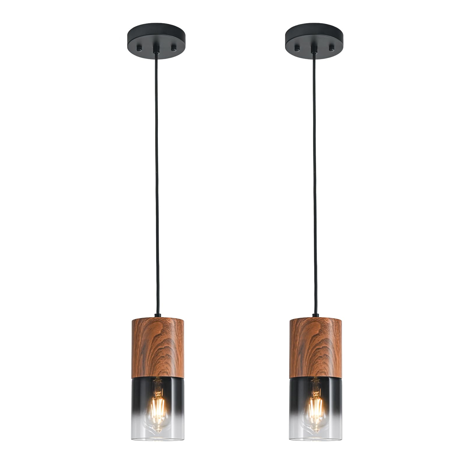2-Pack Black Pendant Light Fixtures, Adjustable Modern Pendant Lights for Kitchen Island, Industrial Glass Pendant Lights for Dining Table Hallway Bedroom Living Room