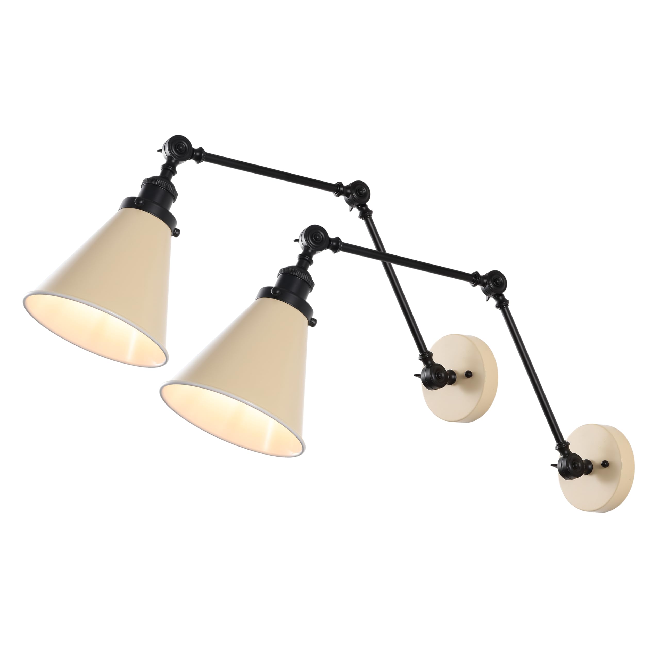 JONATHAN Y 7" Black/Brass Gold Classic Industrial Metal Adjustable Arm LED Wall Sconce for Bedside Reading, Farmhouse Swing Arm Wall Lamp with Metal Shade, Hardwired (JYL7462A-SET2)