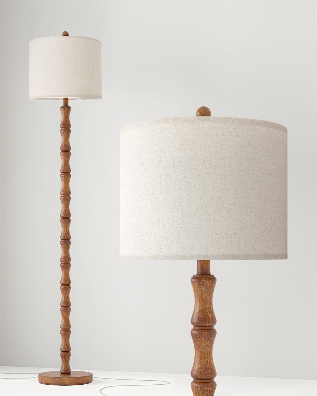 BOBOMOMO 62" Rustic Floor Lamp for Living Room, Retro Farmhouse Floor Lamp Rotary Switch, Resin Standing Lamp for Living Room, Corner, Dining Room, Bedroom, House