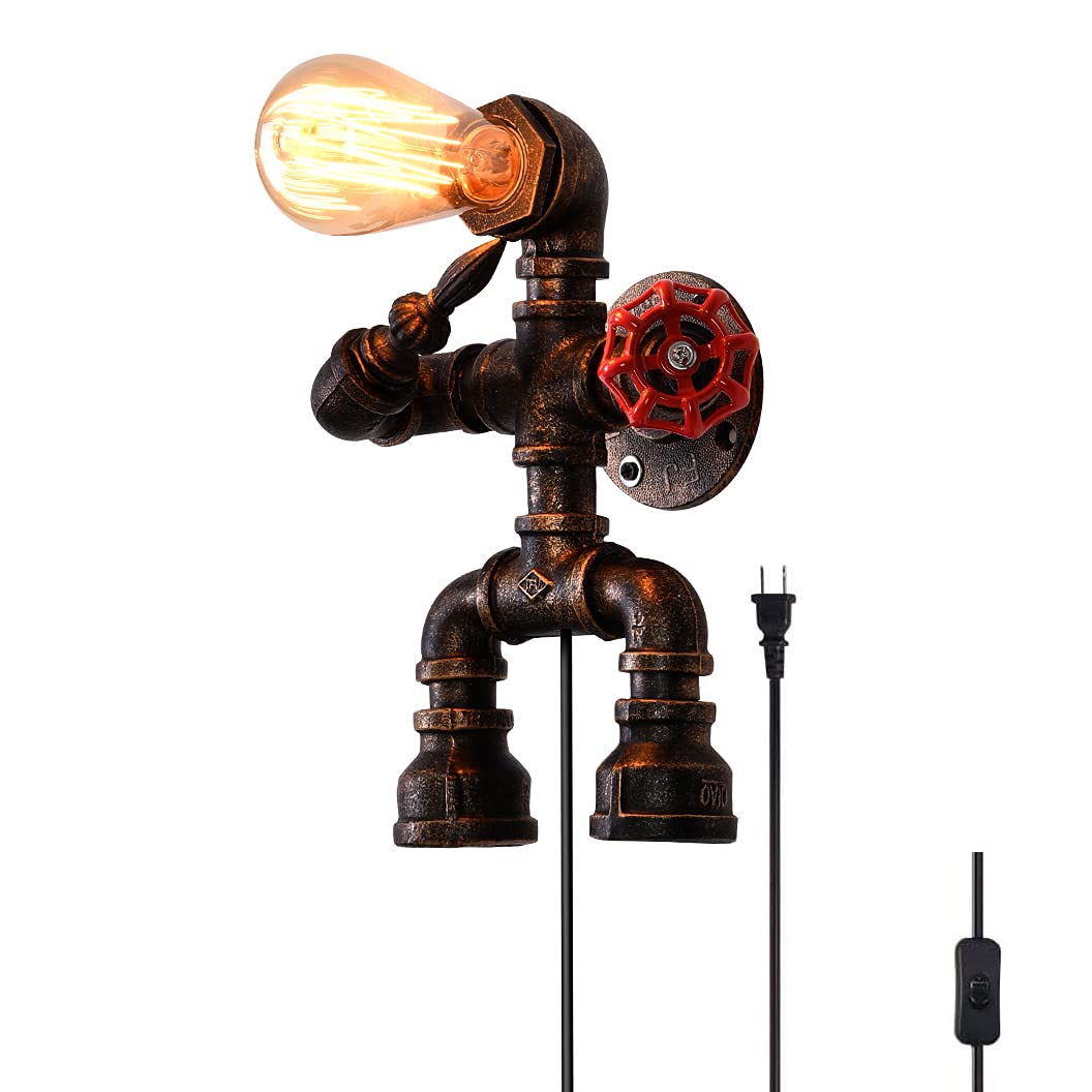 Industrial Plug in Wall Light E26 Base Edison Wire Retro Style Vintage Wall Lights with 5.9Ft Adjustable Plug in Cord Rustic Wall Sconce Fixture for Headboard Bedroom Porch - Cage