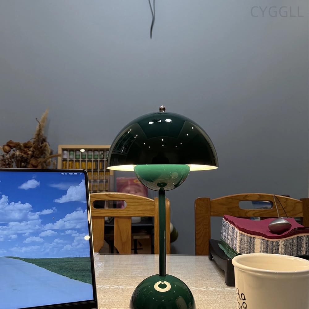 Modern Flower Bud Lamp 12" Cordless Touch Lamp Dimmable 2600mAh Rechargeable Desk Lamp Nordic Minimalist Mushroom Lamp Nightstand Bedside Lamp for Bedroom Living Room(Cream Grey) No Reading Light