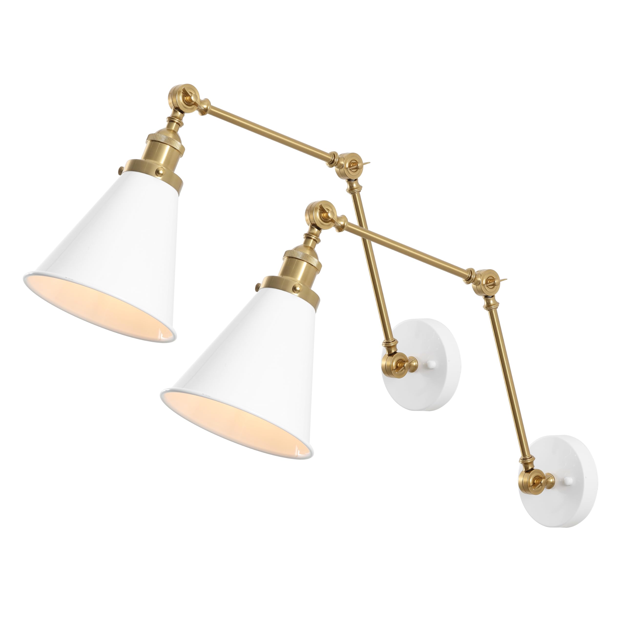 JONATHAN Y 7" Black/Brass Gold Classic Industrial Metal Adjustable Arm LED Wall Sconce for Bedside Reading, Farmhouse Swing Arm Wall Lamp with Metal Shade, Hardwired (JYL7462A-SET2)