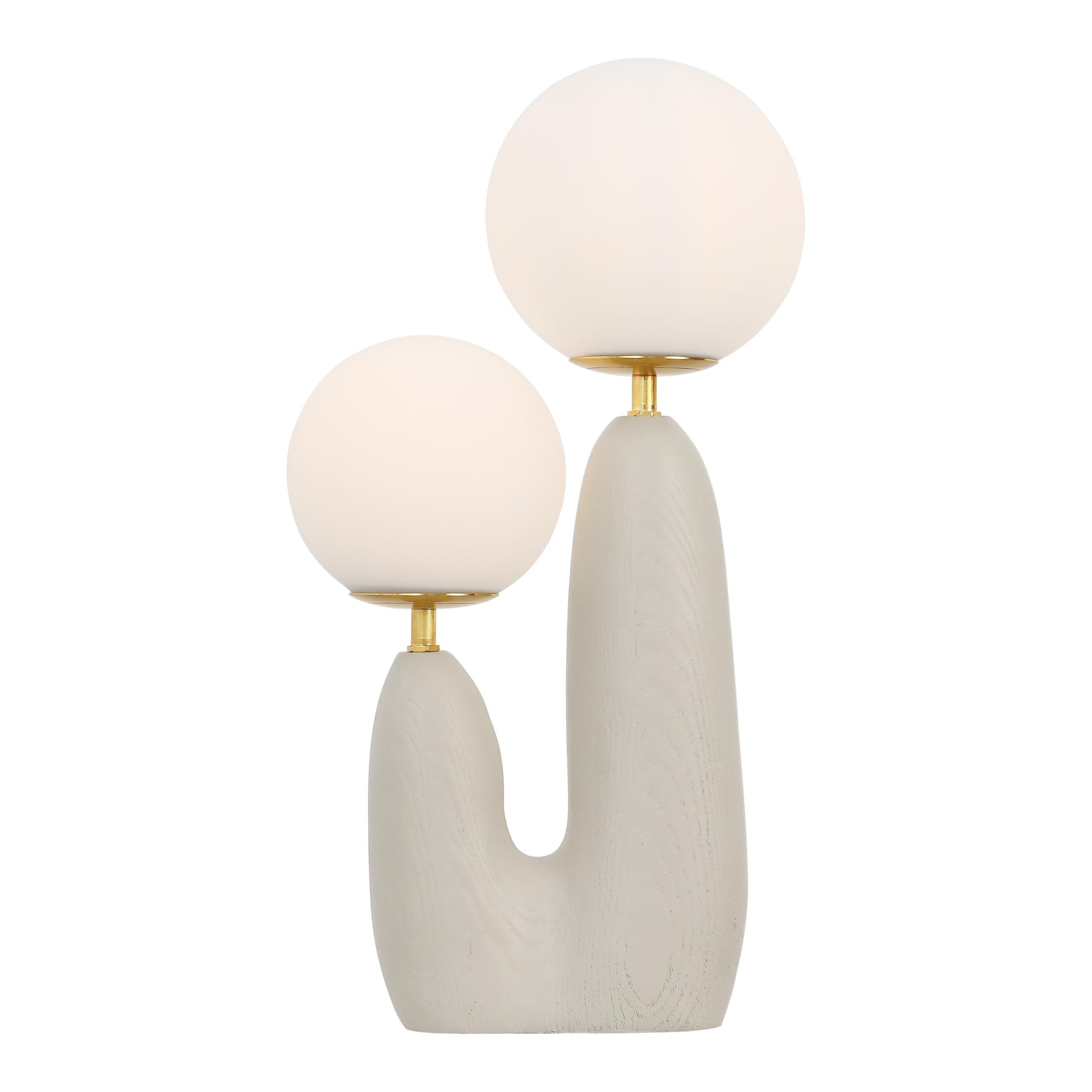 JONATHAN Y 17.75" Brown Wood Finish/Brass Gold Modern Bohemian Danish Cactus LED Table Lamp, 2-Light Mid-Century Minimalist Desk Light for Bedroom Living Room, Frosted Glass Globe Shades JYL4065A