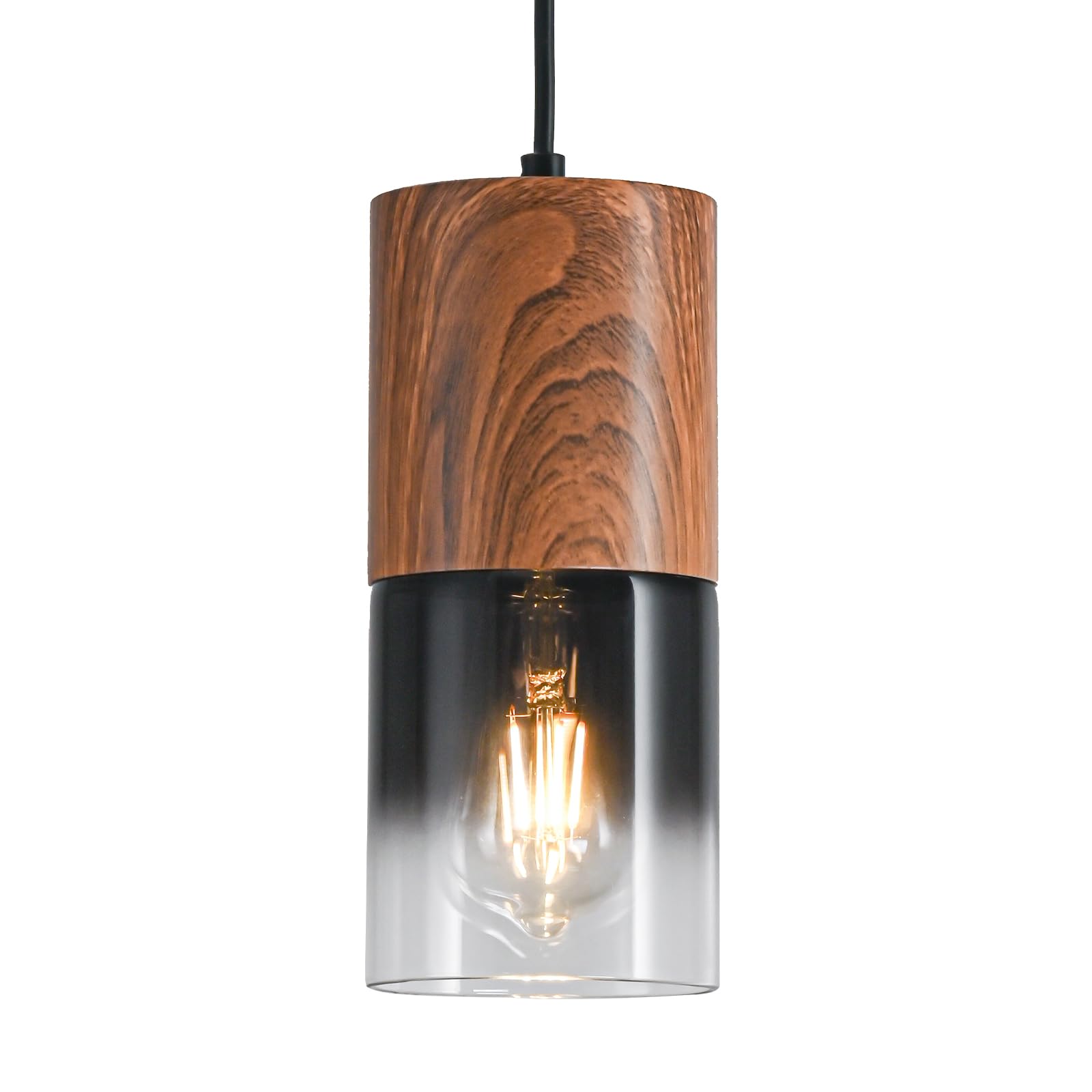 2-Pack Black Pendant Light Fixtures, Adjustable Modern Pendant Lights for Kitchen Island, Industrial Glass Pendant Lights for Dining Table Hallway Bedroom Living Room