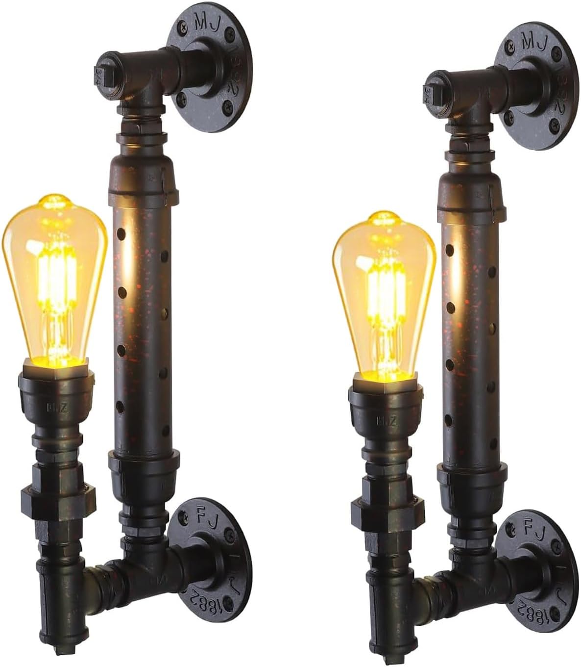 Farmhouse Antique Wall Sconce Set of 2 Rustic Vintage Steampunk Water Pipe Sconce Lights E26 Industrial Wall Mount Lamp Gothic Lighting Fixture Rustic Wall Lighting for Living Room Hallway Bar