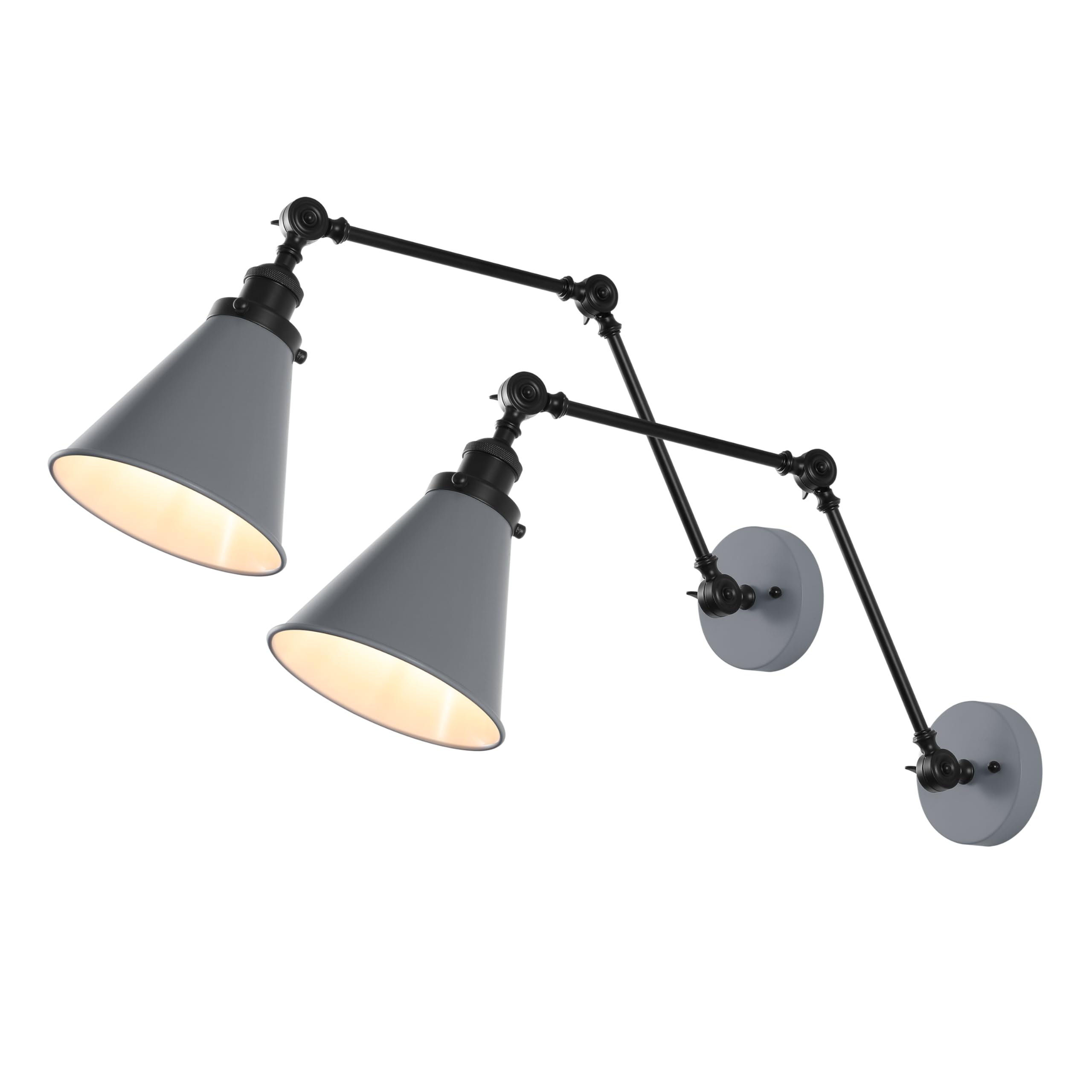 JONATHAN Y 7" Black/Brass Gold Classic Industrial Metal Adjustable Arm LED Wall Sconce for Bedside Reading, Farmhouse Swing Arm Wall Lamp with Metal Shade, Hardwired (JYL7462A-SET2)