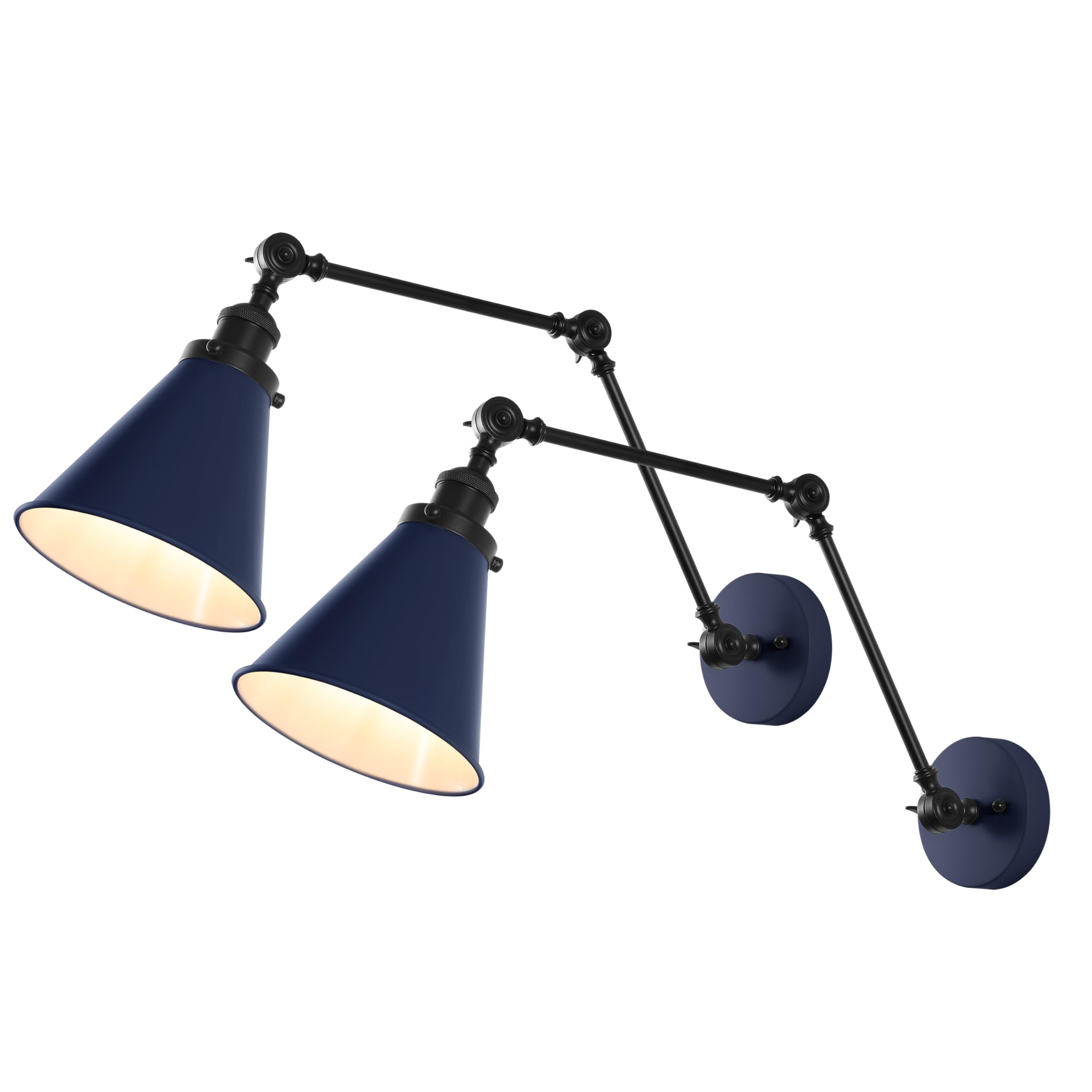 JONATHAN Y 7" Black/Brass Gold Classic Industrial Metal Adjustable Arm LED Wall Sconce for Bedside Reading, Farmhouse Swing Arm Wall Lamp with Metal Shade, Hardwired (JYL7462A-SET2)