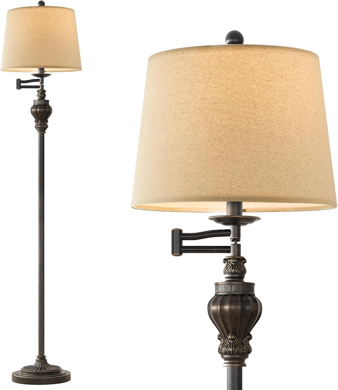 61" Vintage Floor Lamp with 350° Adjustable Swing Arm, Gold Standing Lamp for Bedroom Living Room Nightstand Bedside Retro Farmhouse Mid Century Lamp Light Home Décor Office Gifts