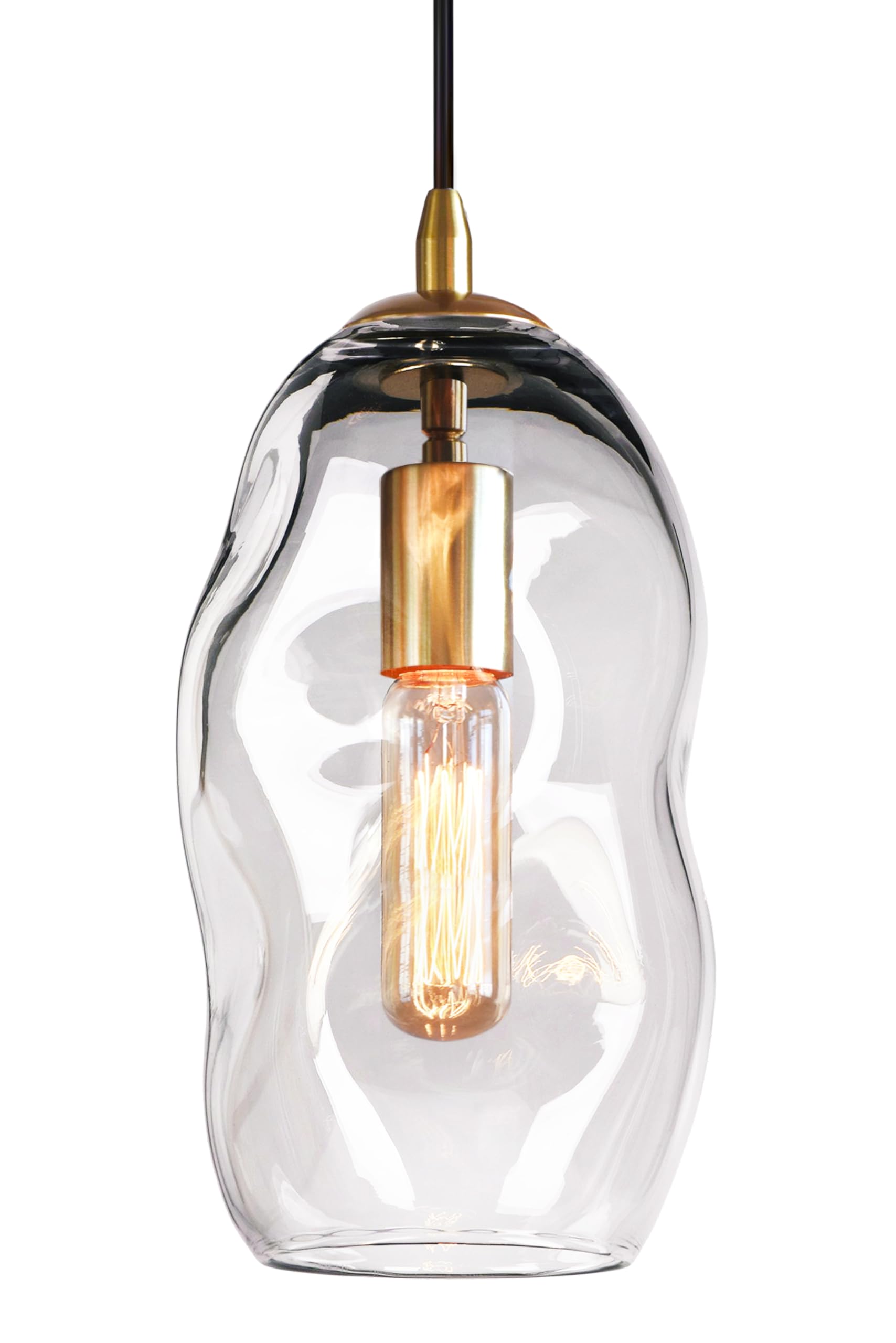 CASAMOTION Pendant Lights Kitchen Island 2 Pack Modern Contemporary Clear Glass Organic Globe Brass Hardware Adjustable Cord Bedroom Dining Table Small Medium Lamp 8 Inch Height