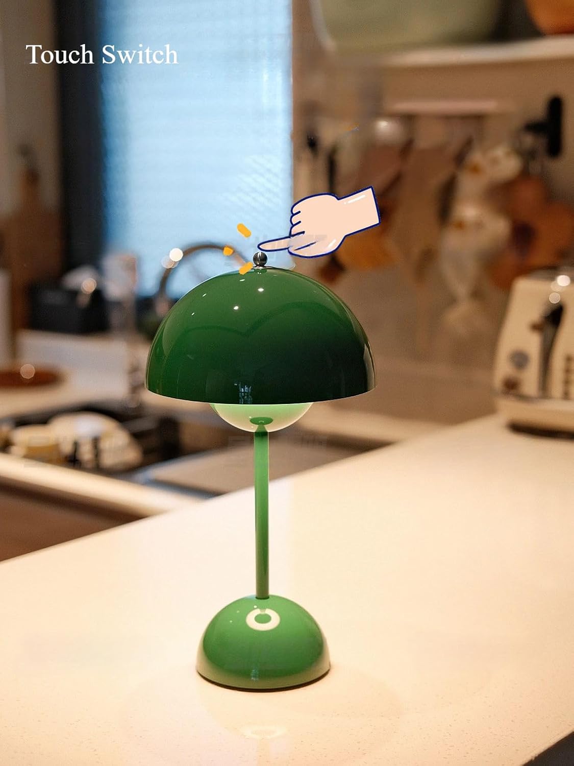 Modern Flower Bud Lamp 12" Cordless Touch Lamp Dimmable 2600mAh Rechargeable Desk Lamp Nordic Minimalist Mushroom Lamp Nightstand Bedside Lamp for Bedroom Living Room(Vermilion Red) No Reading Light