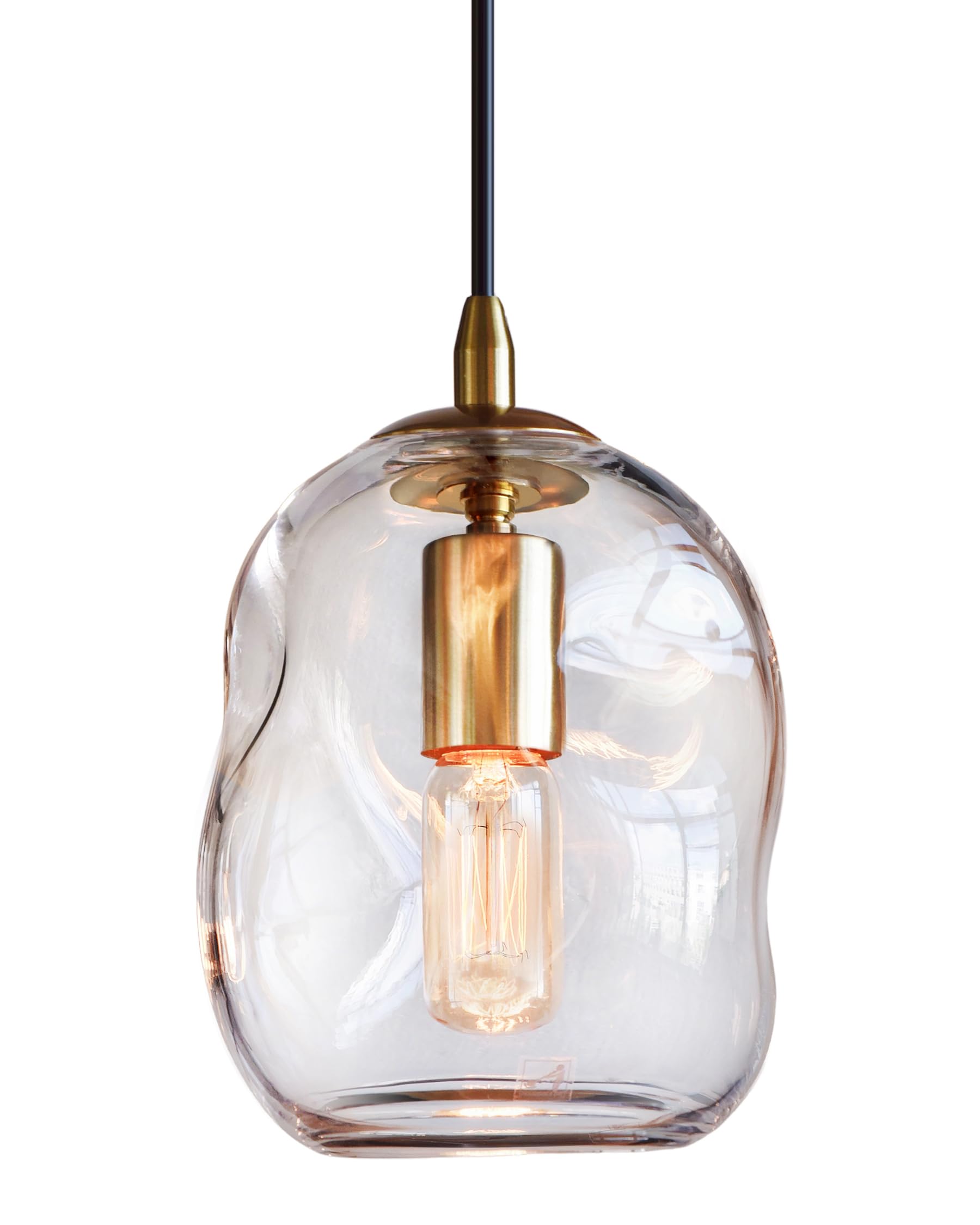 CASAMOTION Pendant Lights Kitchen Island 2 Pack Modern Contemporary Clear Glass Organic Globe Brass Hardware Adjustable Cord Bedroom Dining Table Small Medium Lamp 8 Inch Height