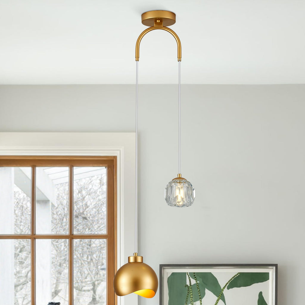 2 - Light Modern Pendant Light with Crystal Accent, Black Pendant Light Hallway, Unique Hanging Light Fixture for Entryway Bedroom Kitchen Island