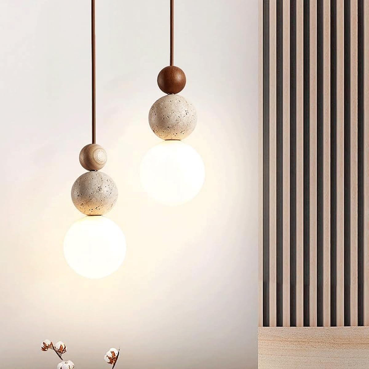 Modern Indoor Pendant Light Natural Stone Spherical Hanging Light Frosted White Glass Suspension Pendant Lamp for Bedside Restaurant Kitchen Island Aisle Bar Club Chandelier (Brown)