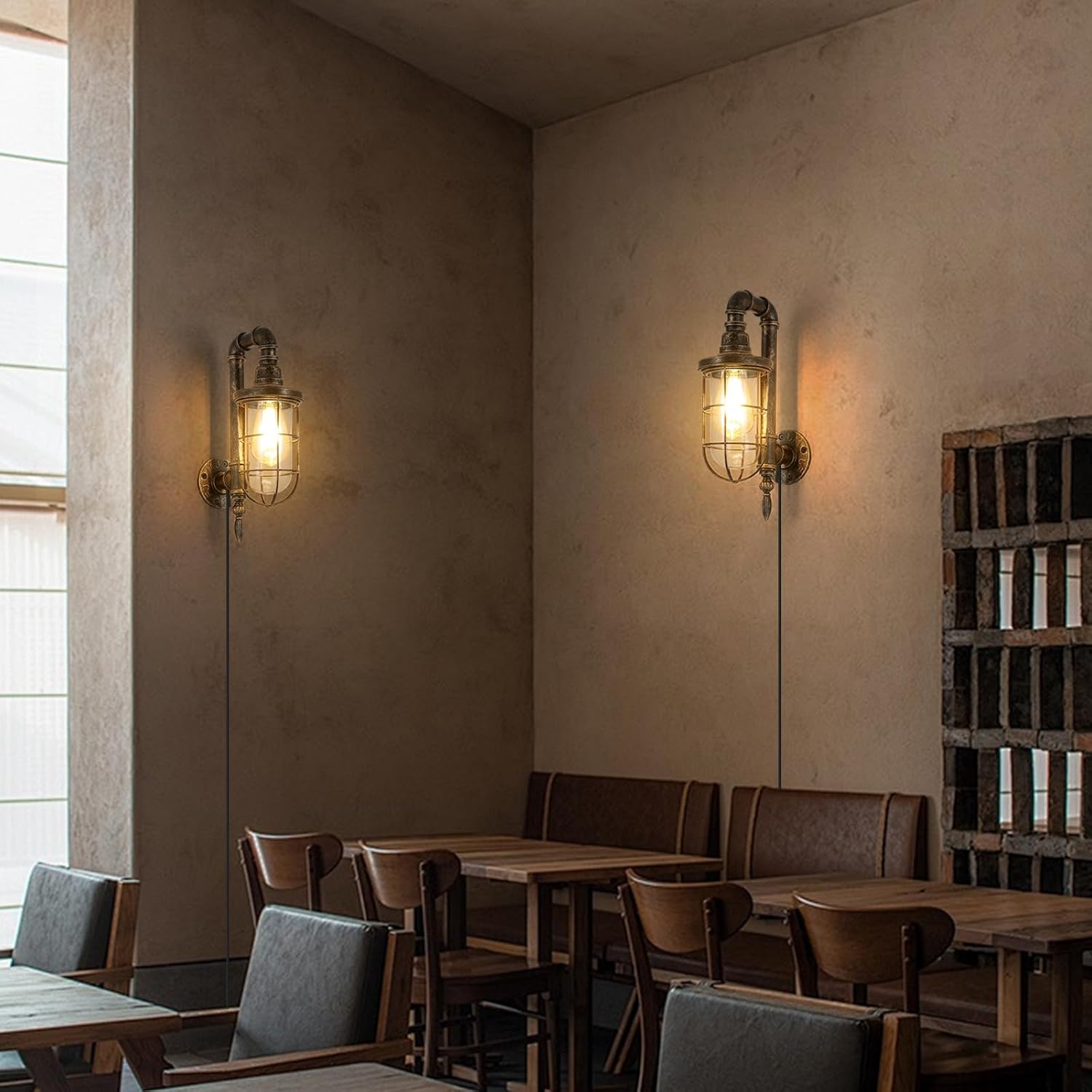 Industrial Plug in Wall Sconce E26 Edison Antique Wall Lights with 5.9Ft Plug in Cord On Off Switch Rustic Wall Sconces Lighting Fixture for Headboard Bedroom Porch Hallway 2 Pack