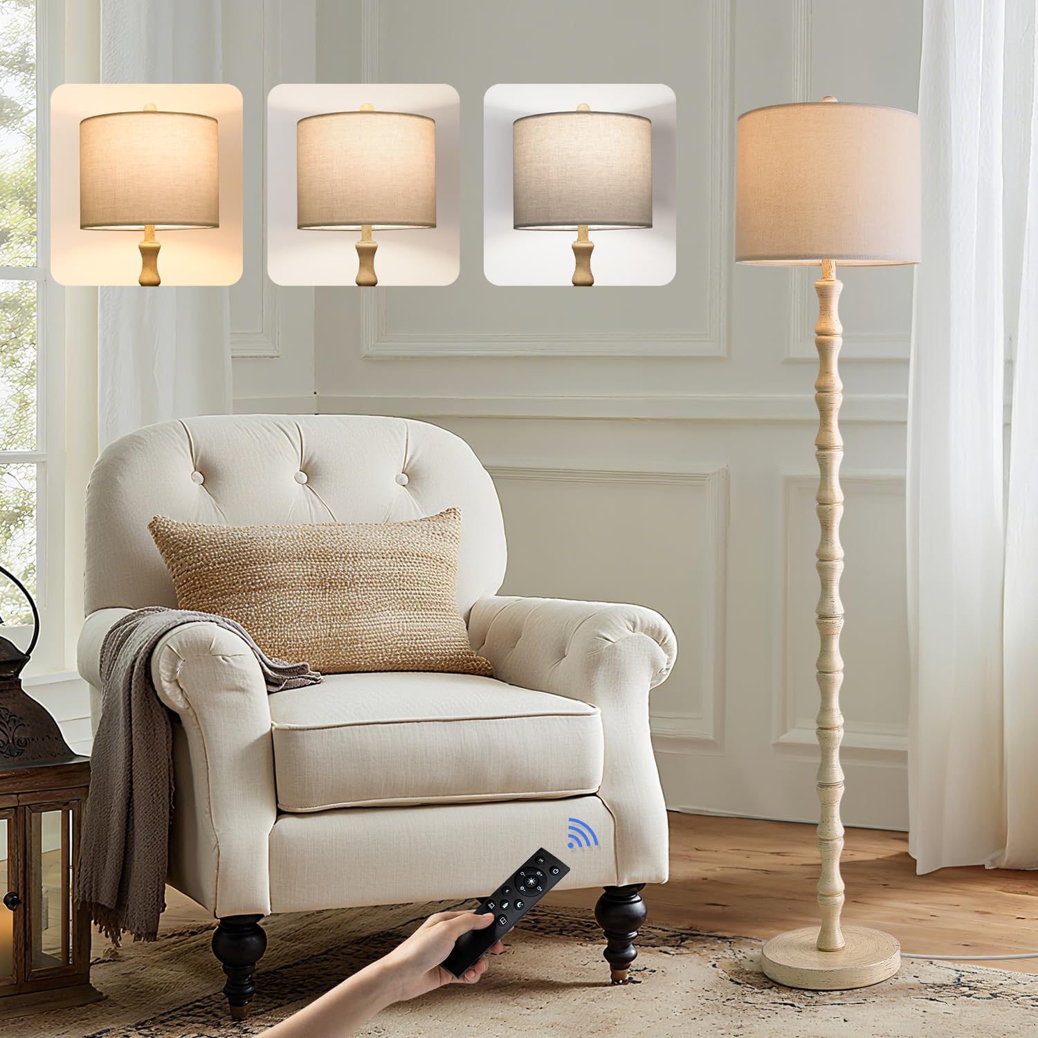 BOBOMOMO 62" Rustic Floor Lamp for Living Room, Retro Farmhouse Floor Lamp Rotary Switch, Resin Standing Lamp for Living Room, Corner, Dining Room, Bedroom, House