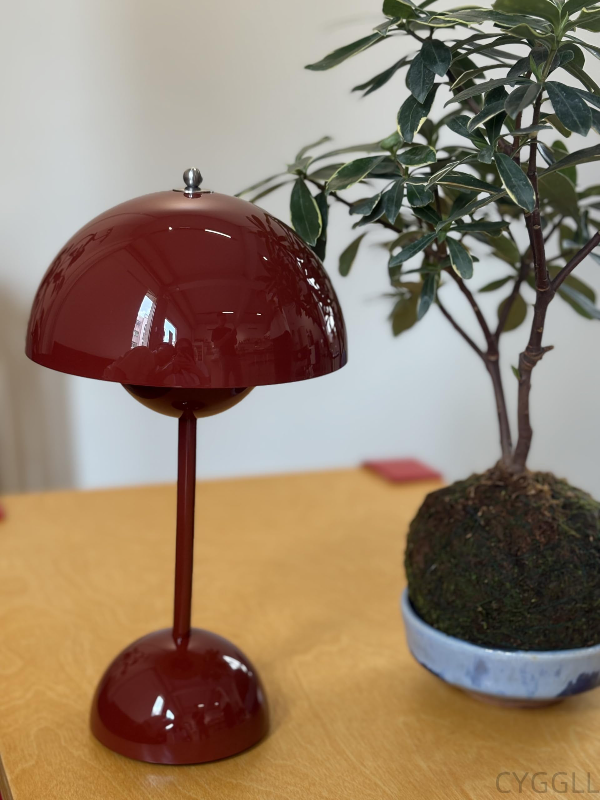 Modern Flower Bud Lamp 12" Cordless Touch Lamp Dimmable 2600mAh Rechargeable Desk Lamp Nordic Minimalist Mushroom Lamp Nightstand Bedside Lamp for Bedroom Living Room(Vermilion Red) No Reading Light