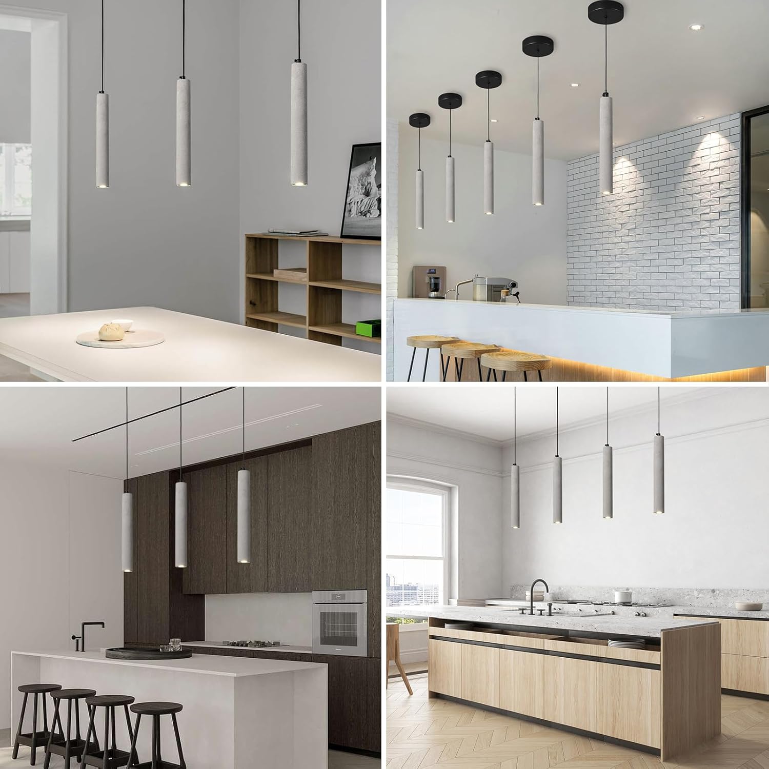 Concrete Linear Pendant Light,Modern Industrial Hanging Cement Pendant Lighting Fixture for Kitchen Island Dinning Room Bedroom Bedside Table Small Pendant Lights(2-Pack)