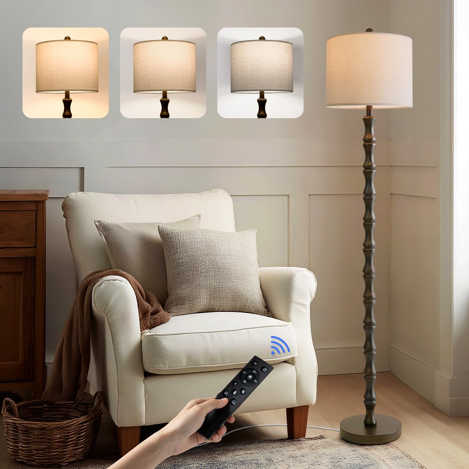 BOBOMOMO 62" Rustic Floor Lamp for Living Room, Retro Farmhouse Floor Lamp Rotary Switch, Resin Standing Lamp for Living Room, Corner, Dining Room, Bedroom, House