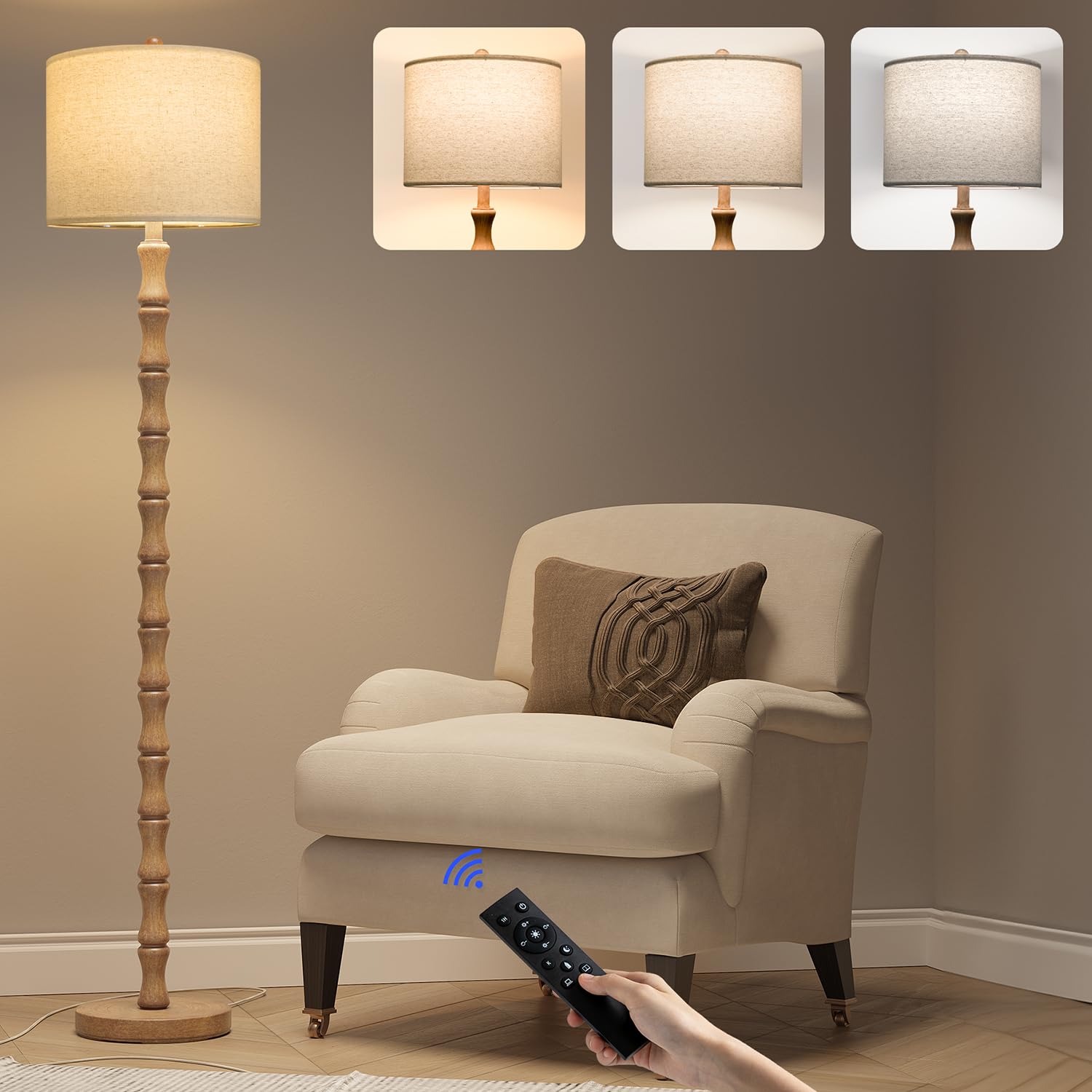 BOBOMOMO 62" Rustic Floor Lamp for Living Room, Retro Farmhouse Floor Lamp Rotary Switch, Resin Standing Lamp for Living Room, Corner, Dining Room, Bedroom, House