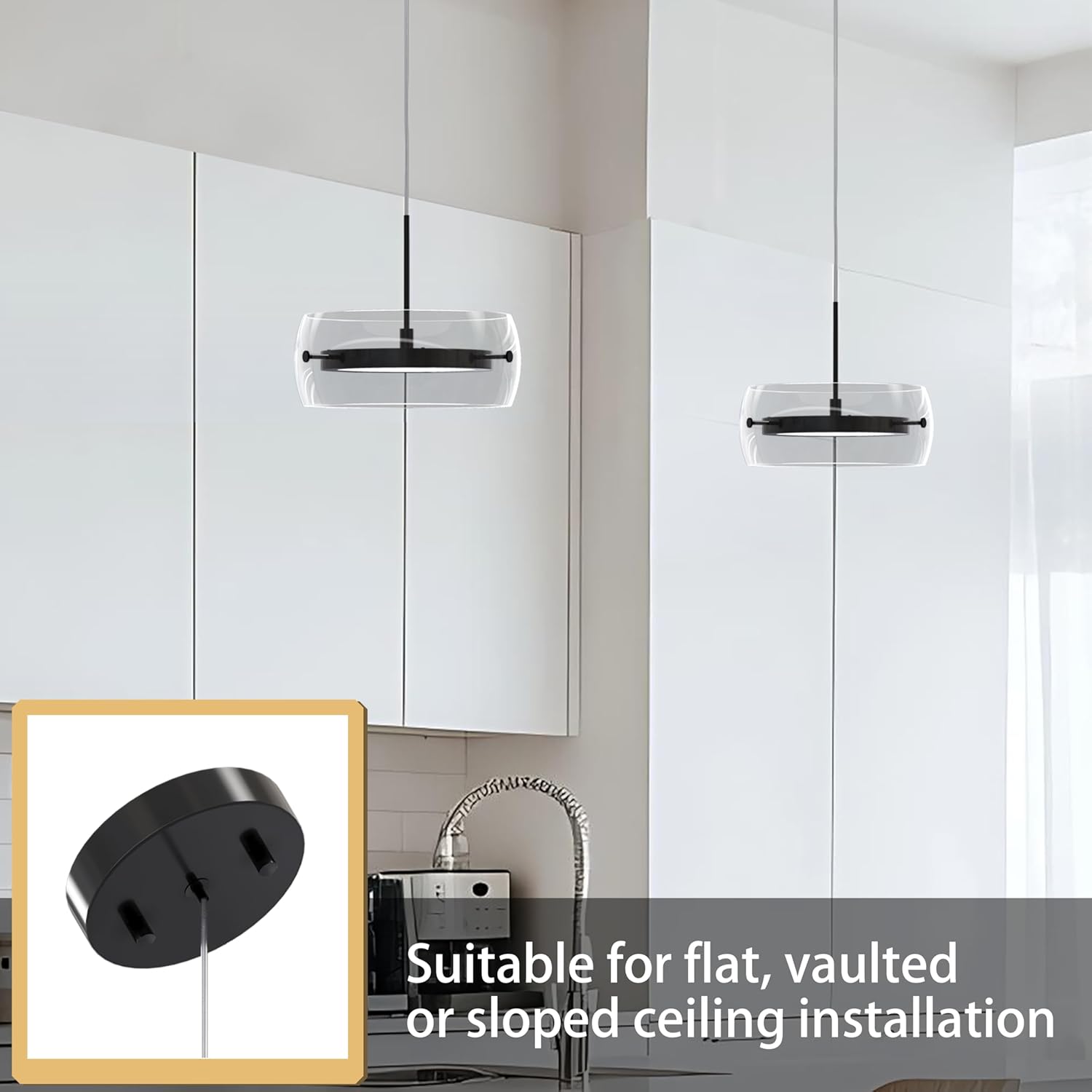 Pendant Lights Kitchen Island Dual-Sided LED Lighting, Adjustable Hanging Length, Glass Shade, Dimmable, Modern Ceiling Light Fixture for Dining Room, Bar, Living Room, Matte Black