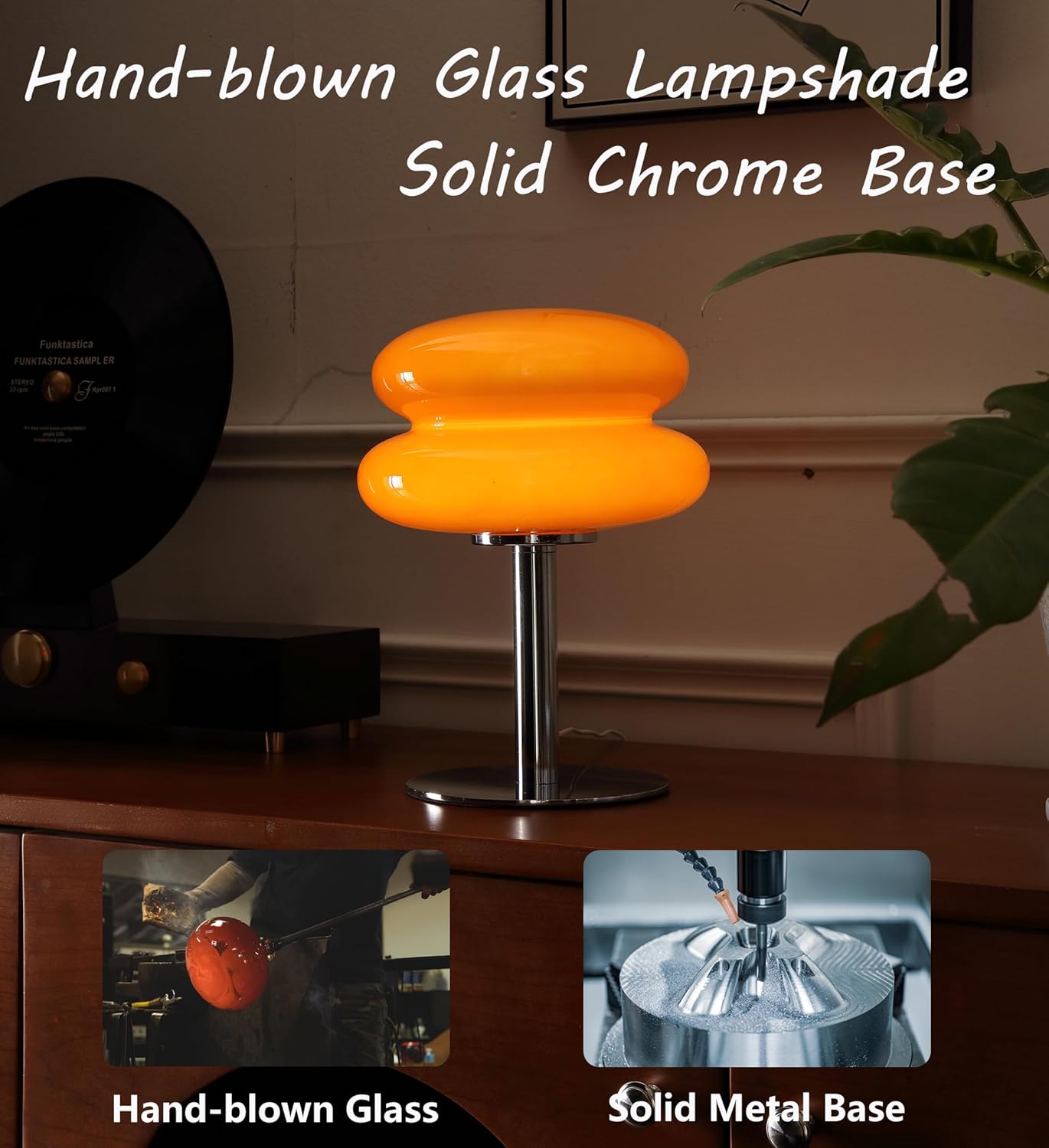 Mushroom Lamp Table Lamp for Night Stands,Mid Century Modern Desk Lamps for Bedroom, Vintage Dimmable Bedside Small Lamps, Cute Cool Home Room Aesthetic Decor for Living Room (Orange)