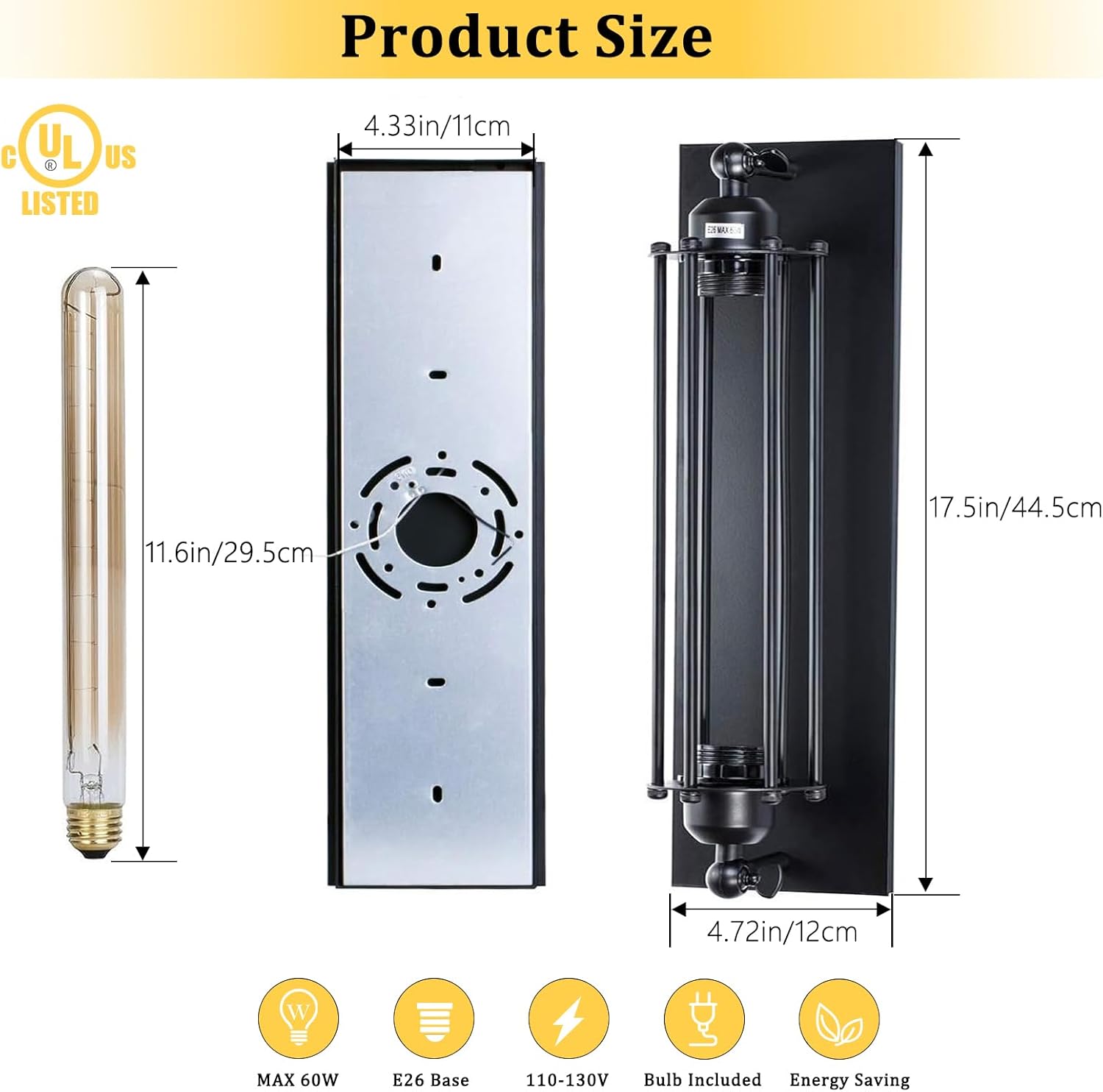 Licperron Sconces Wall Lighting, Industrial Black Wall Sconces Antique Wall Light Fixtures for Bedside, Bar, Restaurant, Hallway, Indoor&Outdoor Decor, E26 & E27 Bar Lights, UL Approval, 2 Pack