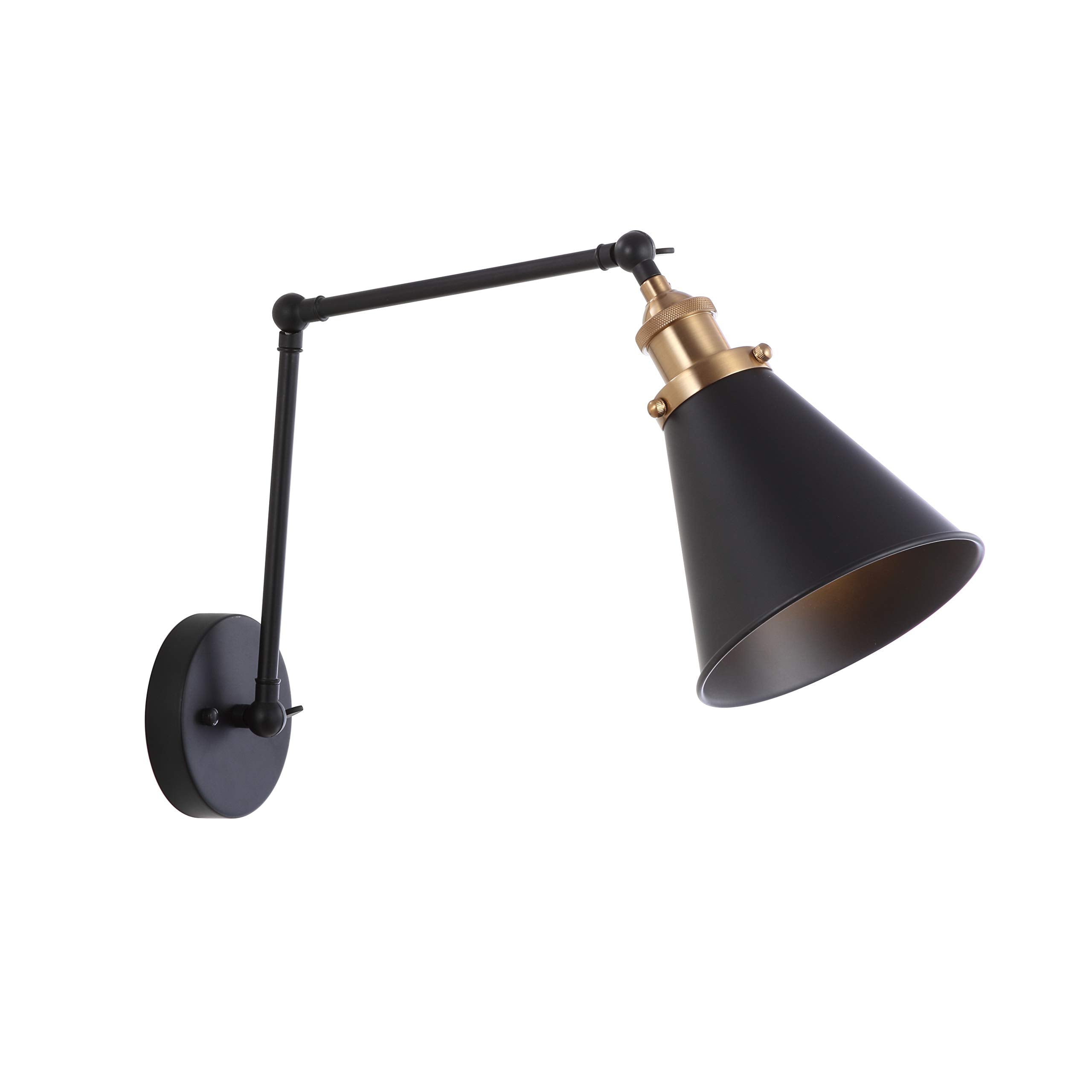 JONATHAN Y 7" Black/Brass Gold Classic Industrial Metal Adjustable Arm LED Wall Sconce for Bedside Reading, Farmhouse Swing Arm Wall Lamp with Metal Shade, Hardwired (JYL7462A-SET2)