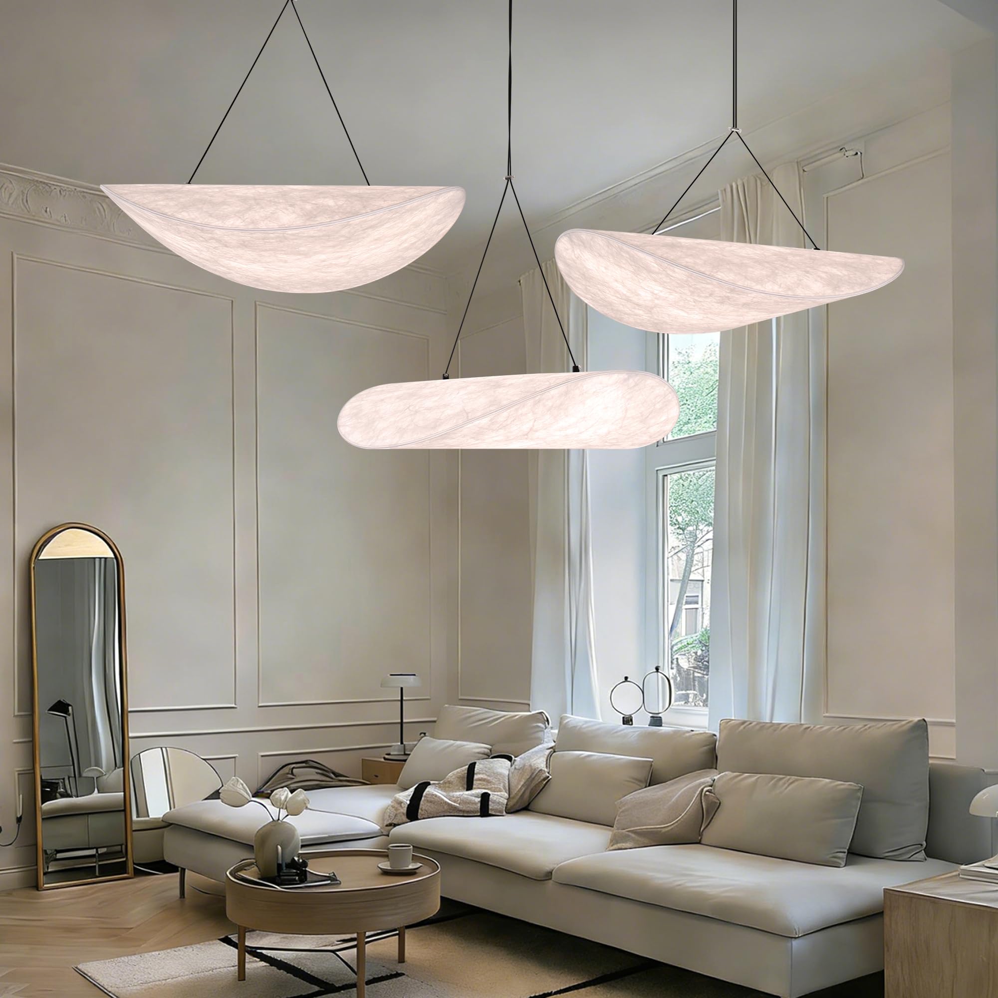 Wabi Sabi Pendant Light Modern LED Hanging Lamp for Kitchen Island,Living Room,Bedroom Sailboat Design Silk Lighting Dimmable with Remote Control & Memory Function Lighting Fixture(15.7 Inch)