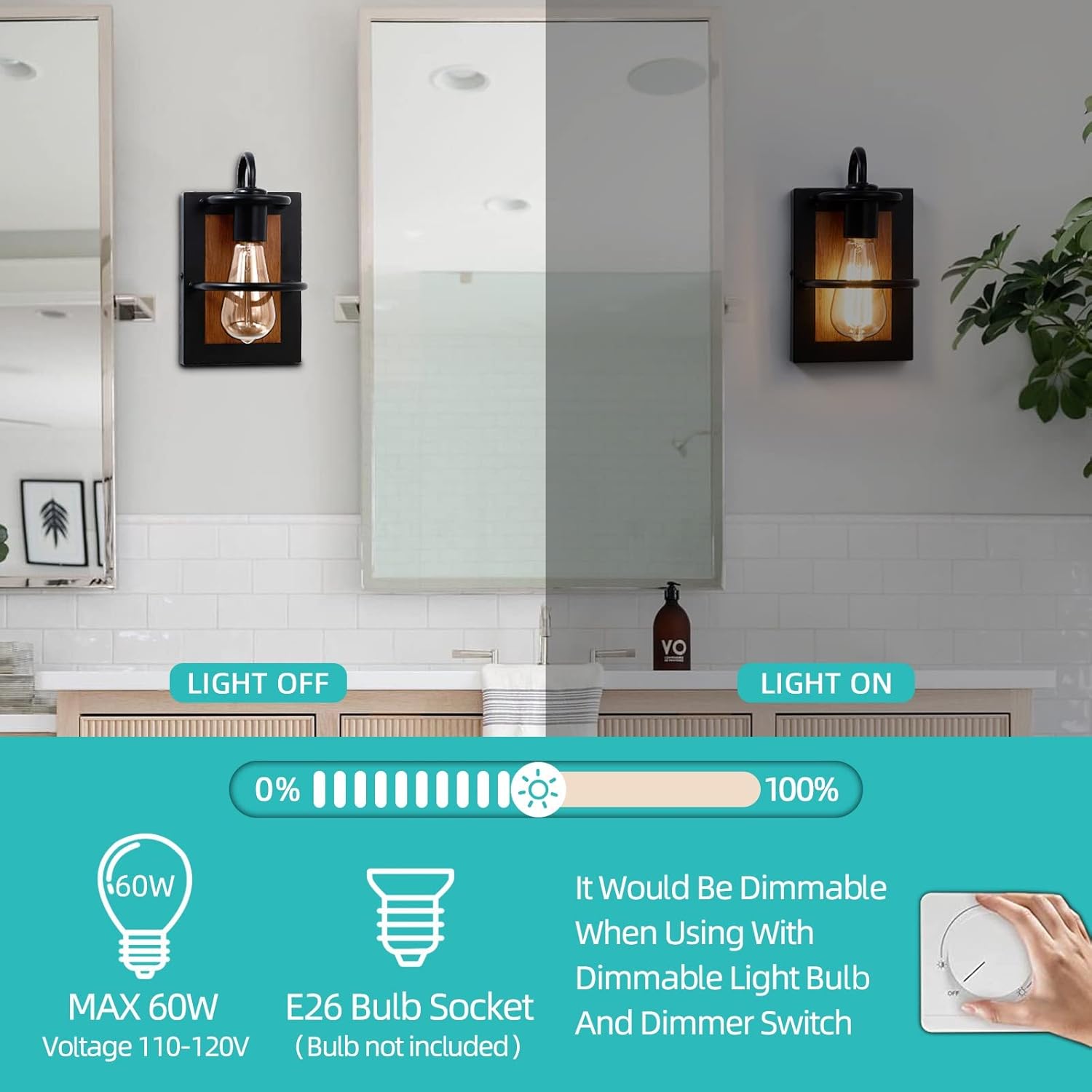 Farmhouse Wall Sconces Lamp Set of Two,Modern Industrial Wall Sconces Lighting Indoor with E26 Base Faux-Wood Color Matte Black Finish,Vintage Wall Mount Light Fixture for Bedroom Living Room Stairway