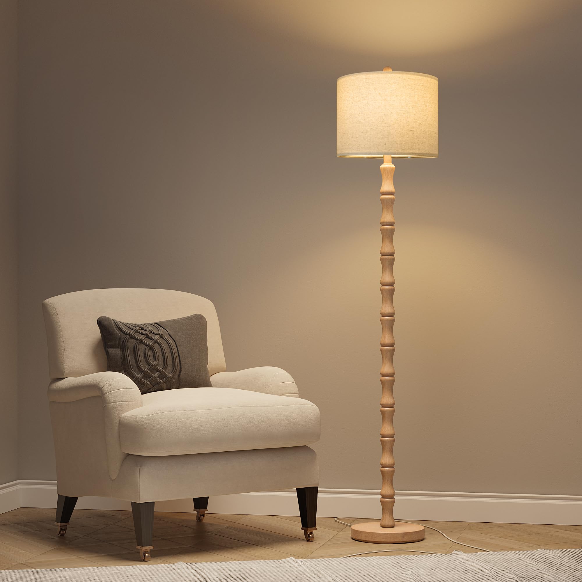 BOBOMOMO 62" Rustic Floor Lamp for Living Room, Retro Farmhouse Floor Lamp Rotary Switch, Resin Standing Lamp for Living Room, Corner, Dining Room, Bedroom, House