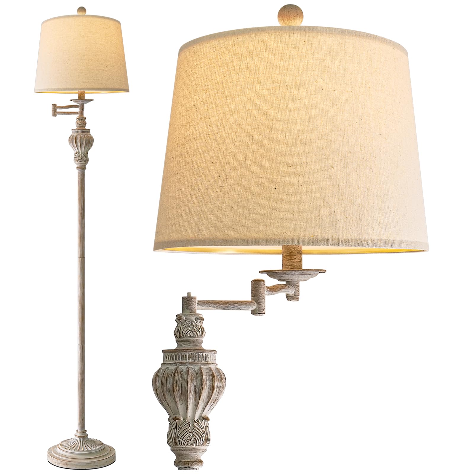 61" Vintage Floor Lamp with 350° Adjustable Swing Arm, Gold Standing Lamp for Bedroom Living Room Nightstand Bedside Retro Farmhouse Mid Century Lamp Light Home Décor Office Gifts