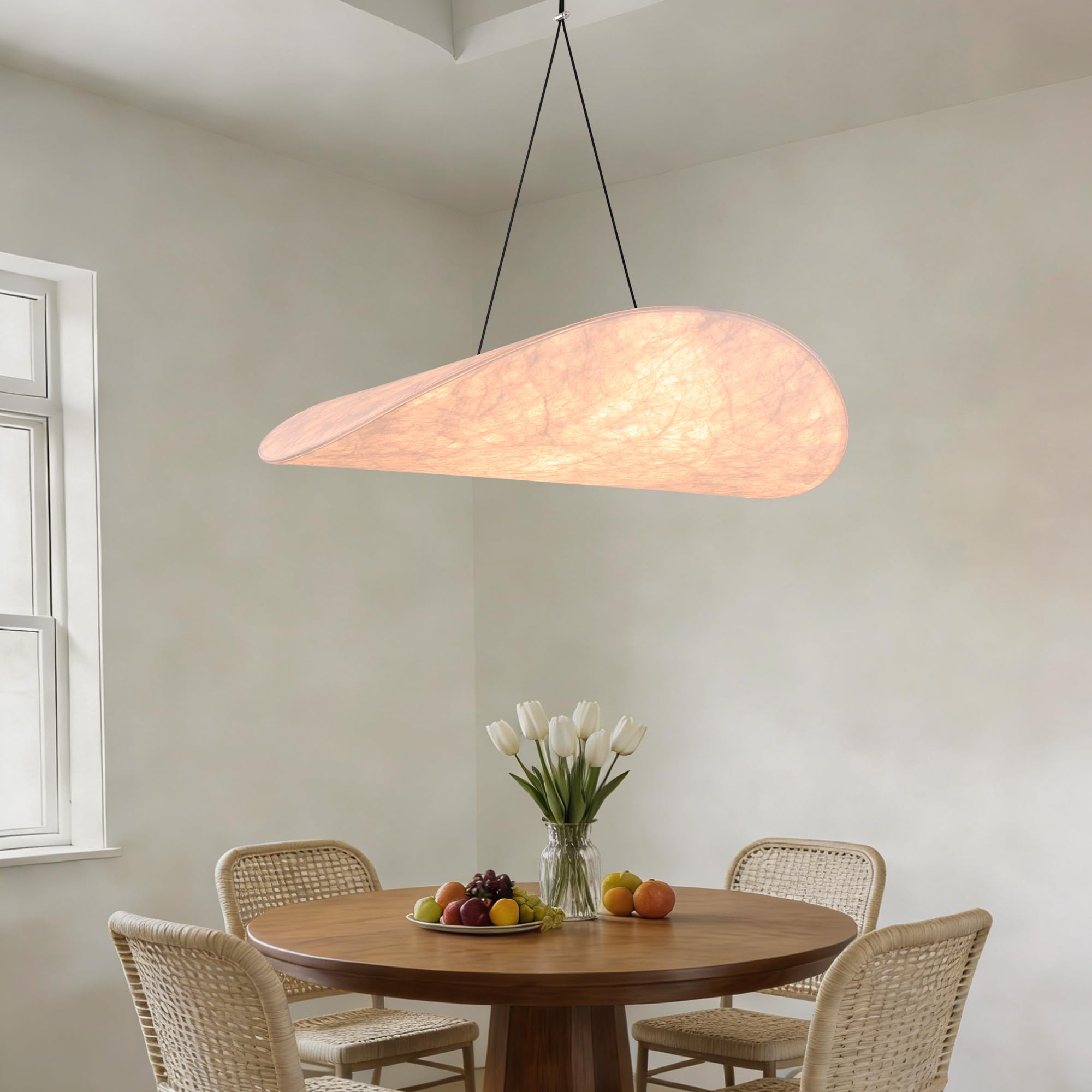 Wabi Sabi Pendant Light Modern LED Hanging Lamp for Kitchen Island,Living Room,Bedroom Sailboat Design Silk Lighting Dimmable with Remote Control & Memory Function Lighting Fixture(15.7 Inch)