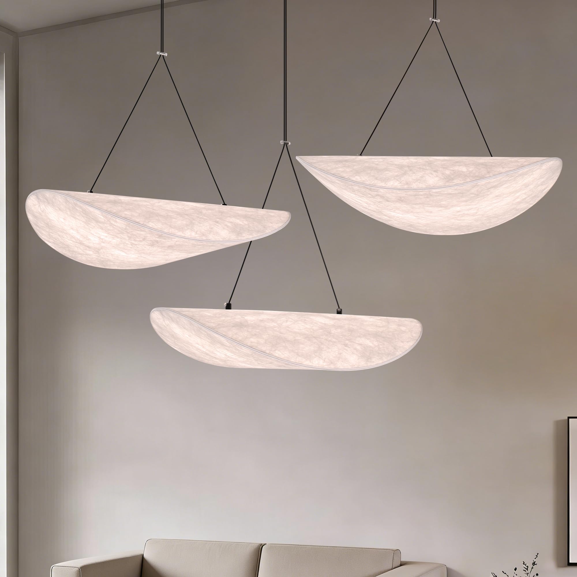 Wabi Sabi Pendant Light Modern LED Hanging Lamp for Kitchen Island,Living Room,Bedroom Sailboat Design Silk Lighting Dimmable with Remote Control & Memory Function Lighting Fixture(15.7 Inch)