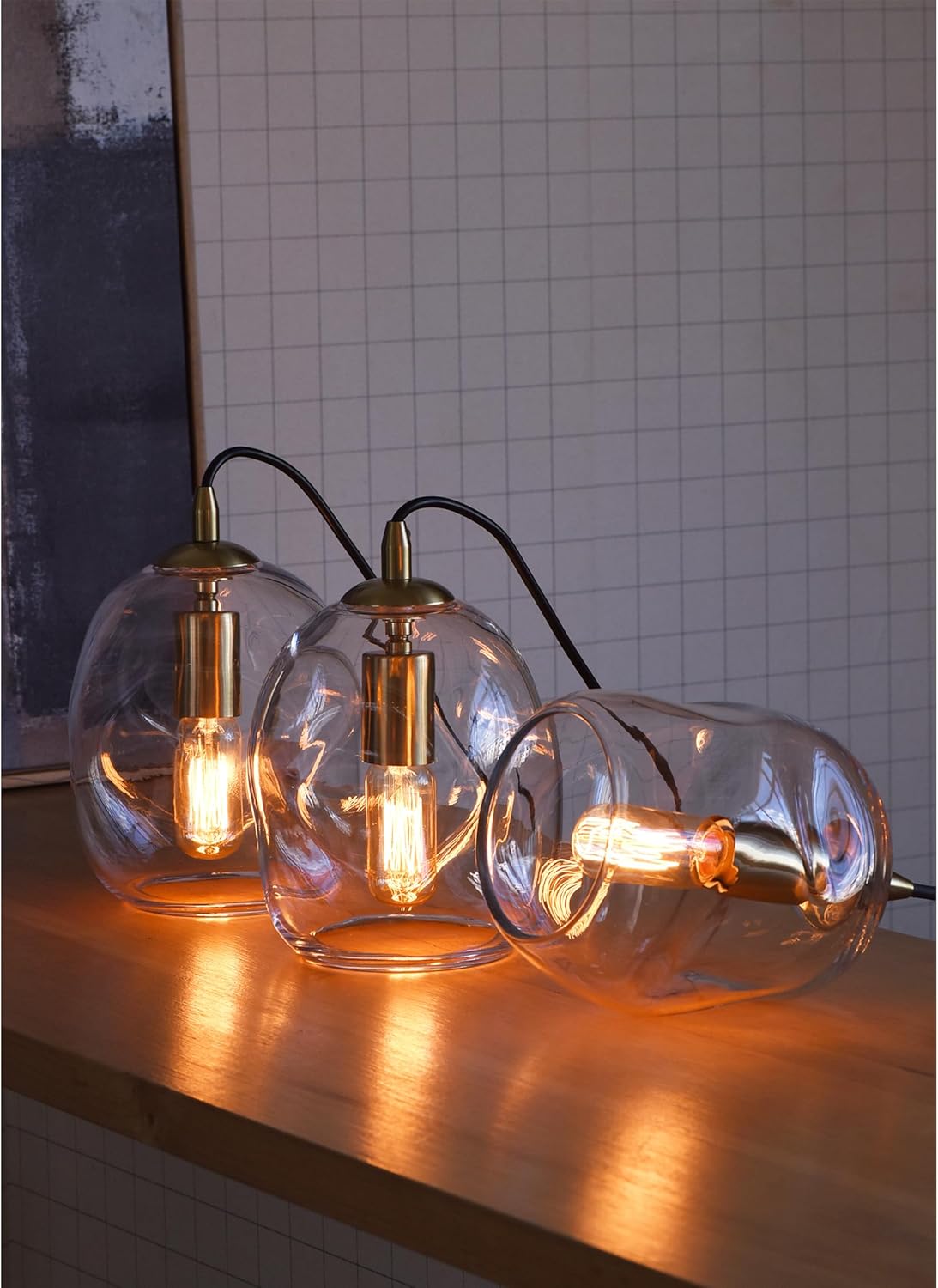 CASAMOTION Pendant Lights Kitchen Island 2 Pack Modern Contemporary Clear Glass Organic Globe Brass Hardware Adjustable Cord Bedroom Dining Table Small Medium Lamp 8 Inch Height