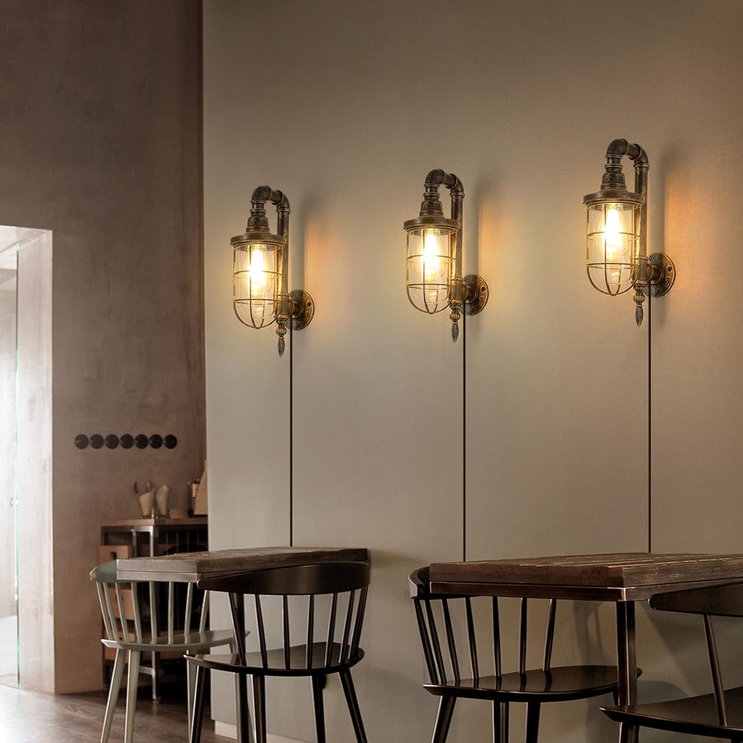 Industrial Plug in Wall Sconce E26 Edison Antique Wall Lights with 5.9Ft Plug in Cord On Off Switch Rustic Wall Sconces Lighting Fixture for Headboard Bedroom Porch Hallway 2 Pack