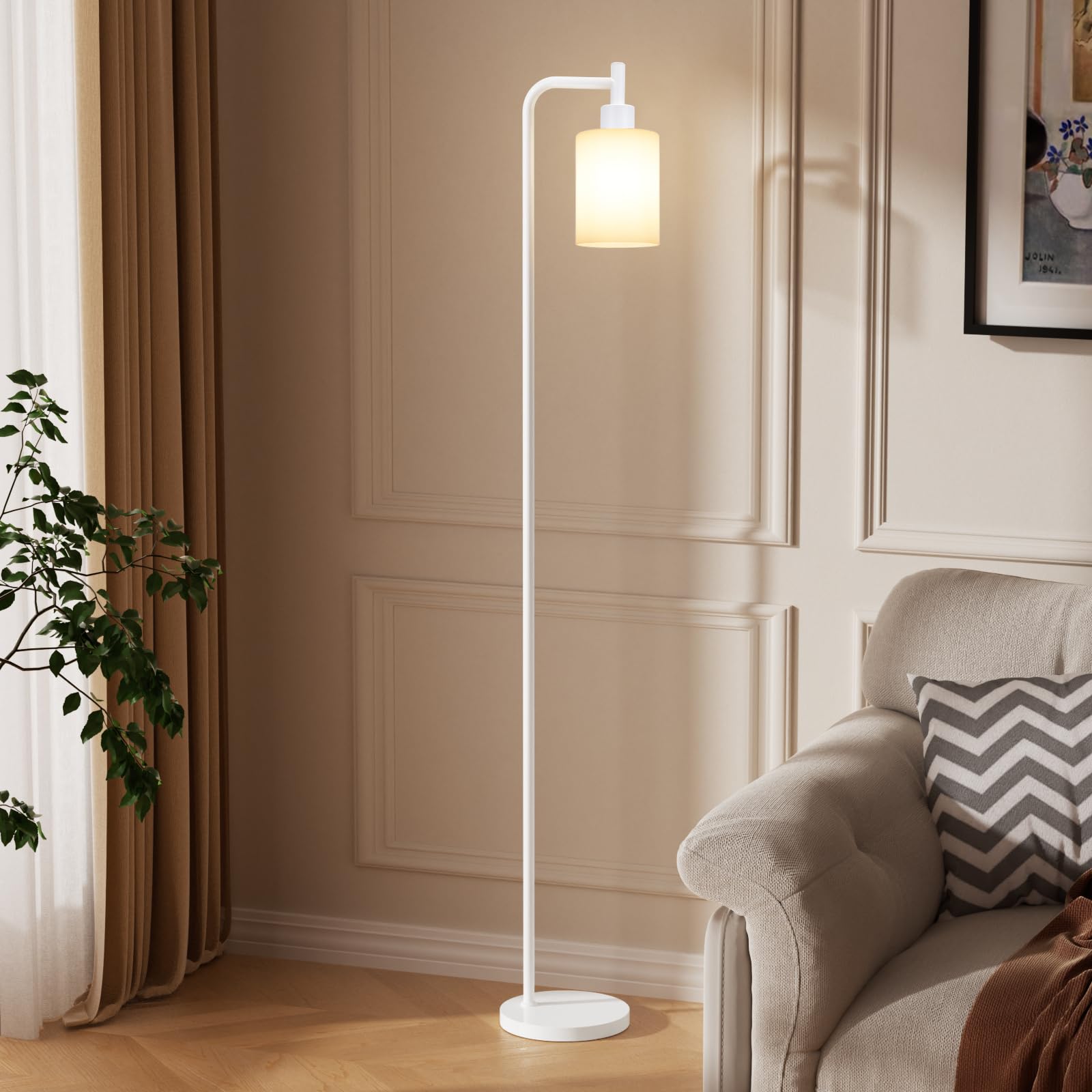 Industrial Floor Lamp with Glass Shade - Black, LED Bulbs, Foot Pedal Switch, Easy Assembly