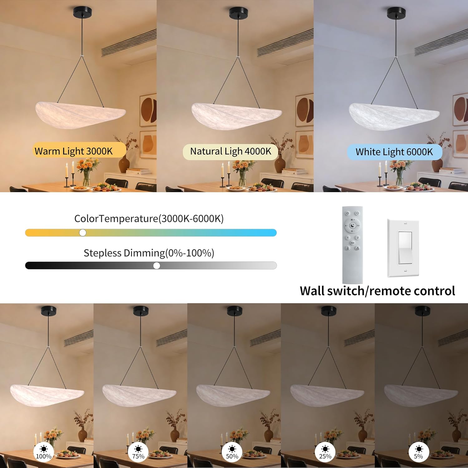 Wabi Sabi Pendant Light Modern LED Hanging Lamp for Kitchen Island,Living Room,Bedroom Sailboat Design Silk Lighting Dimmable with Remote Control & Memory Function Lighting Fixture(15.7 Inch)