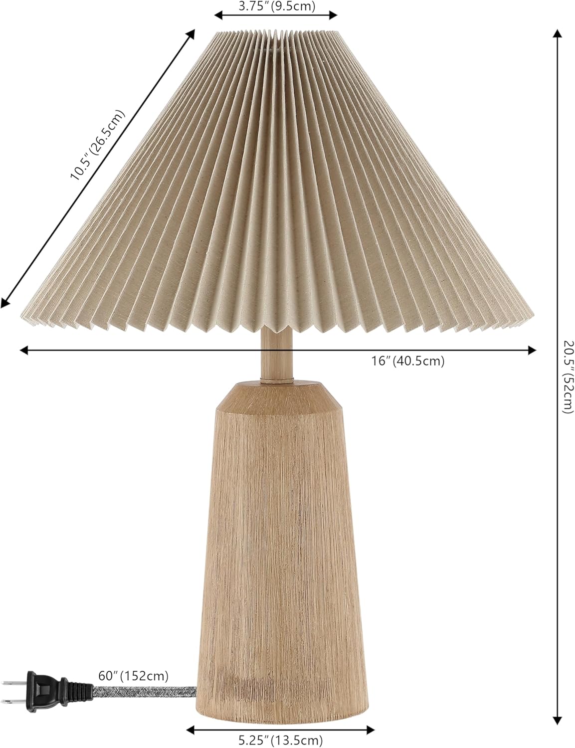 JONATHAN Y 20.5" Beige Wood Finish Rustic Scandinavian Lighthouse LED Table Lamp, Mid-Century Resin Bedside Light with Pleated Linen Shade, LED Bulb Included JYL1146A