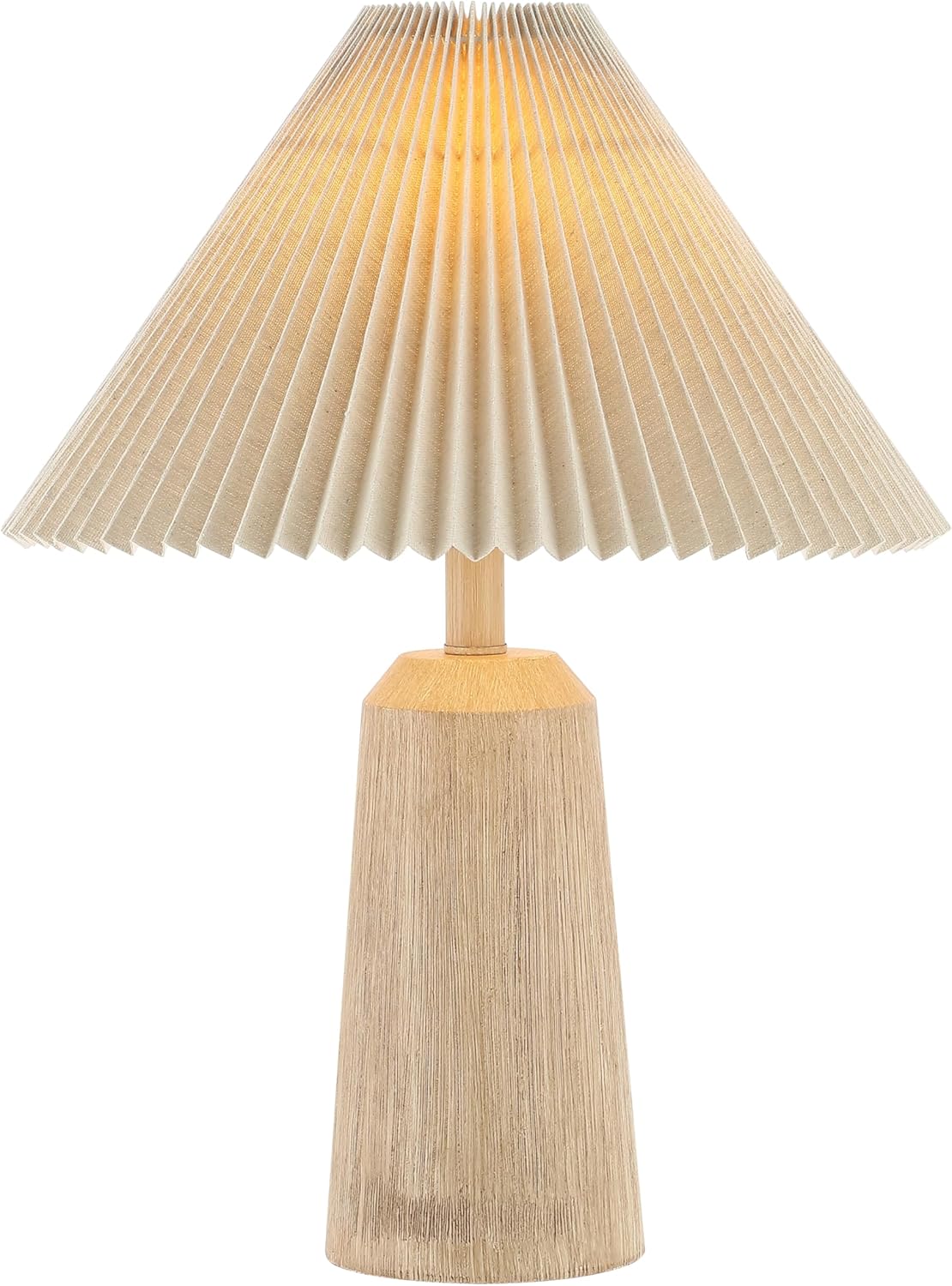 JONATHAN Y 20.5" Beige Wood Finish Rustic Scandinavian Lighthouse LED Table Lamp, Mid-Century Resin Bedside Light with Pleated Linen Shade, LED Bulb Included JYL1146A