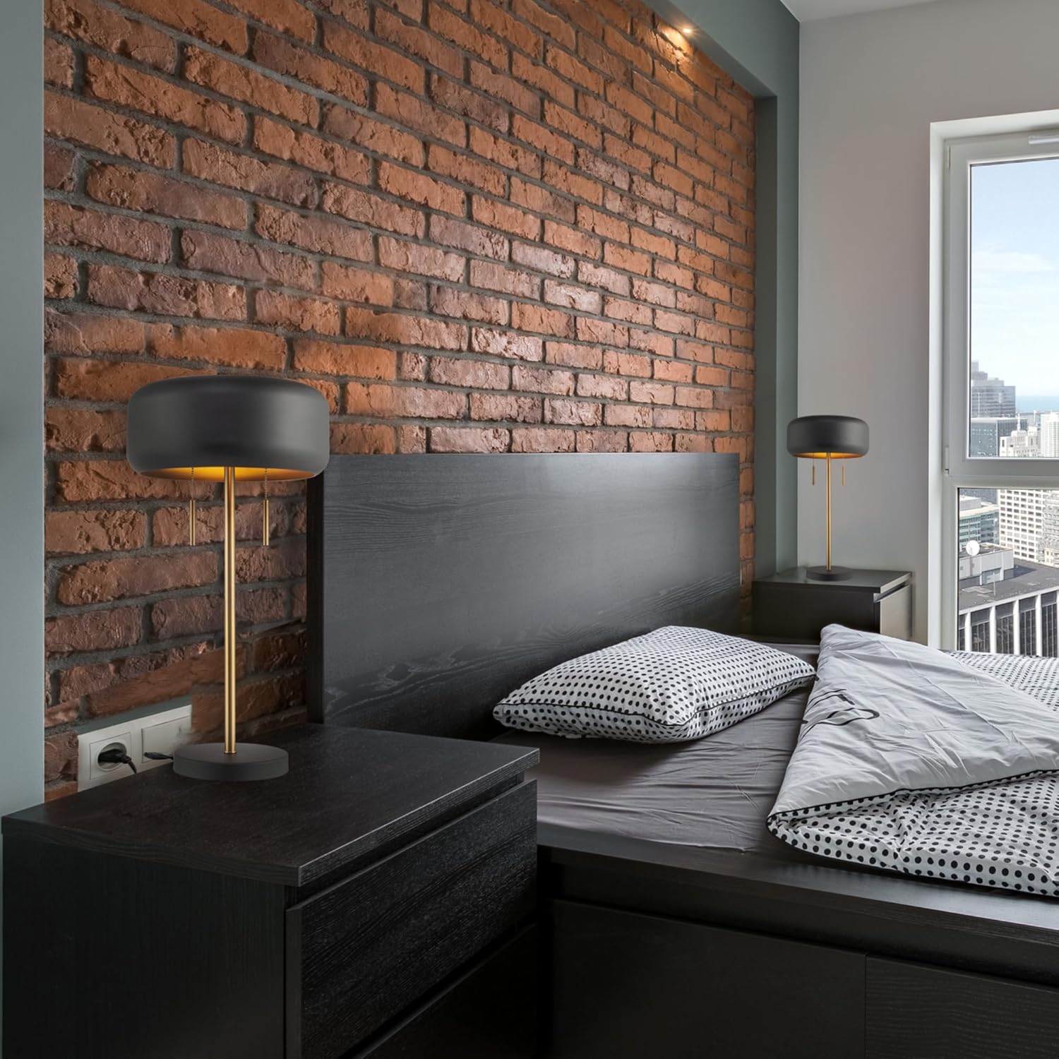 Globe Electric x Novogratz 67347 22" 2-Light Table Lamp, Metallic Dark Gray, Dual Pull Chain Switch, Modern Lighting for Bedroom or Office, Ambient Home Decor, Nightstand Essential