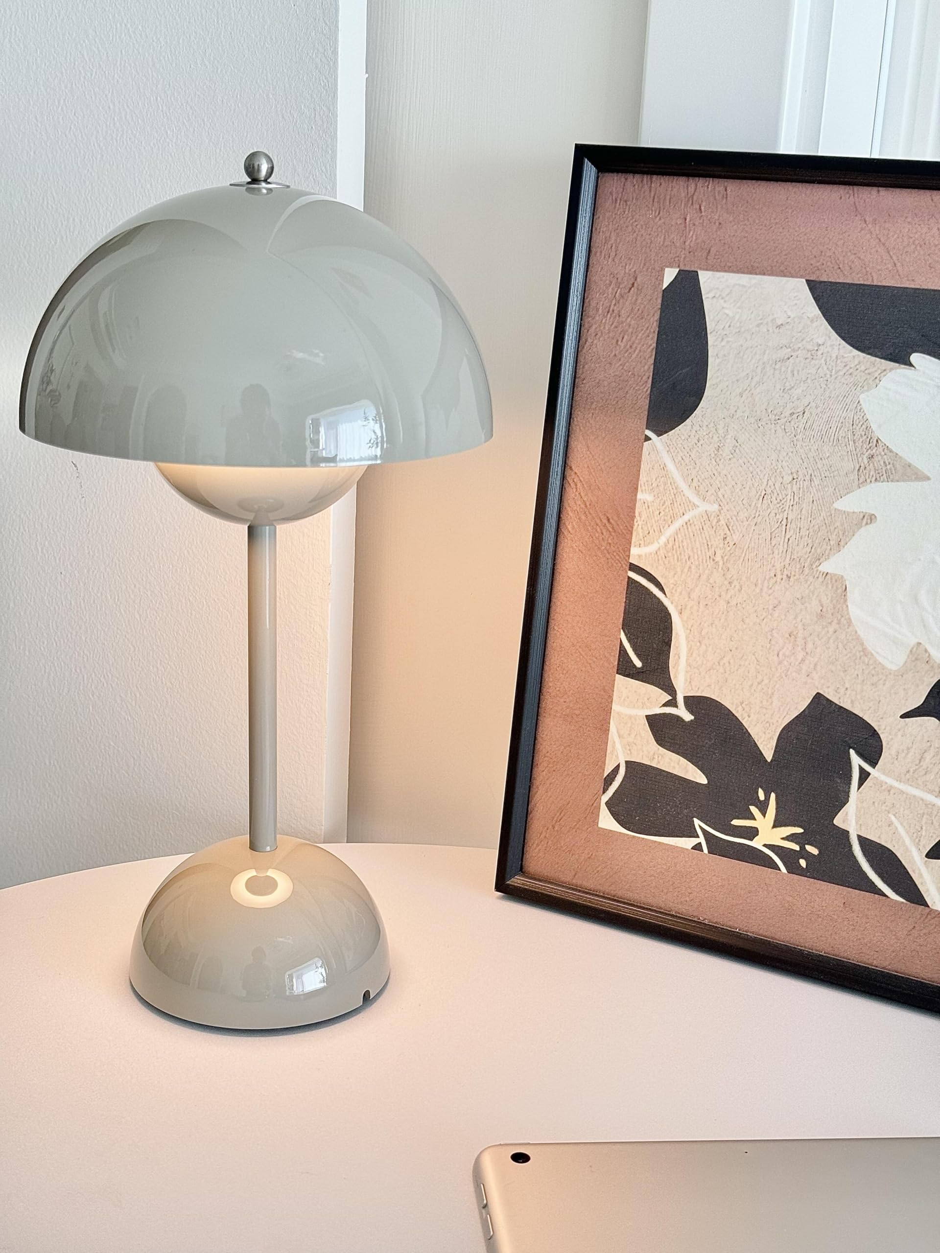 Modern Flower Bud Lamp 12" Cordless Touch Lamp Dimmable 2600mAh Rechargeable Desk Lamp Nordic Minimalist Mushroom Lamp Nightstand Bedside Lamp for Bedroom Living Room(Chrome) No Reading Light