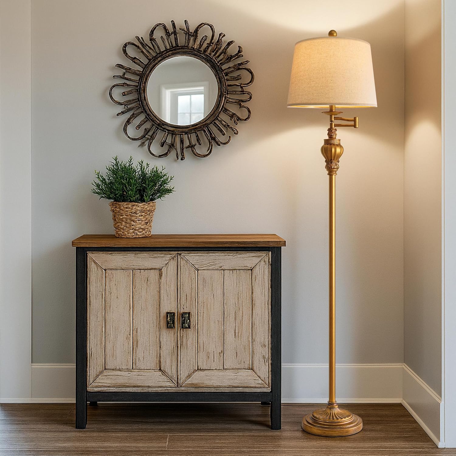 61" Vintage Floor Lamp with 350° Adjustable Swing Arm, Gold Standing Lamp for Bedroom Living Room Nightstand Bedside Retro Farmhouse Mid Century Lamp Light Home Décor Office Gifts